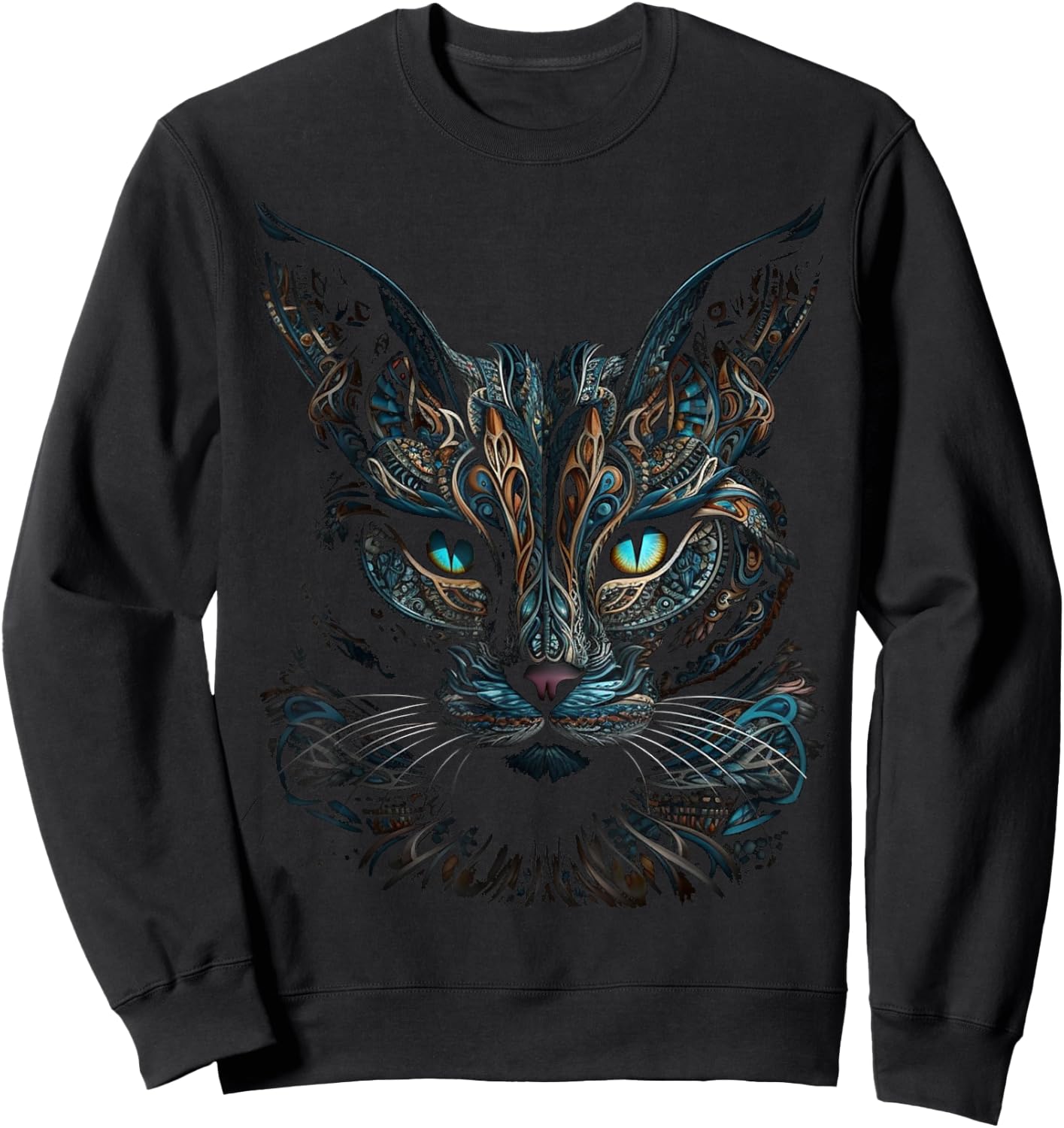 Cat Pet Animal Art - Blue Eyes Artwork Cat Women Kids Sweatshirt - Sweatshirt | Black