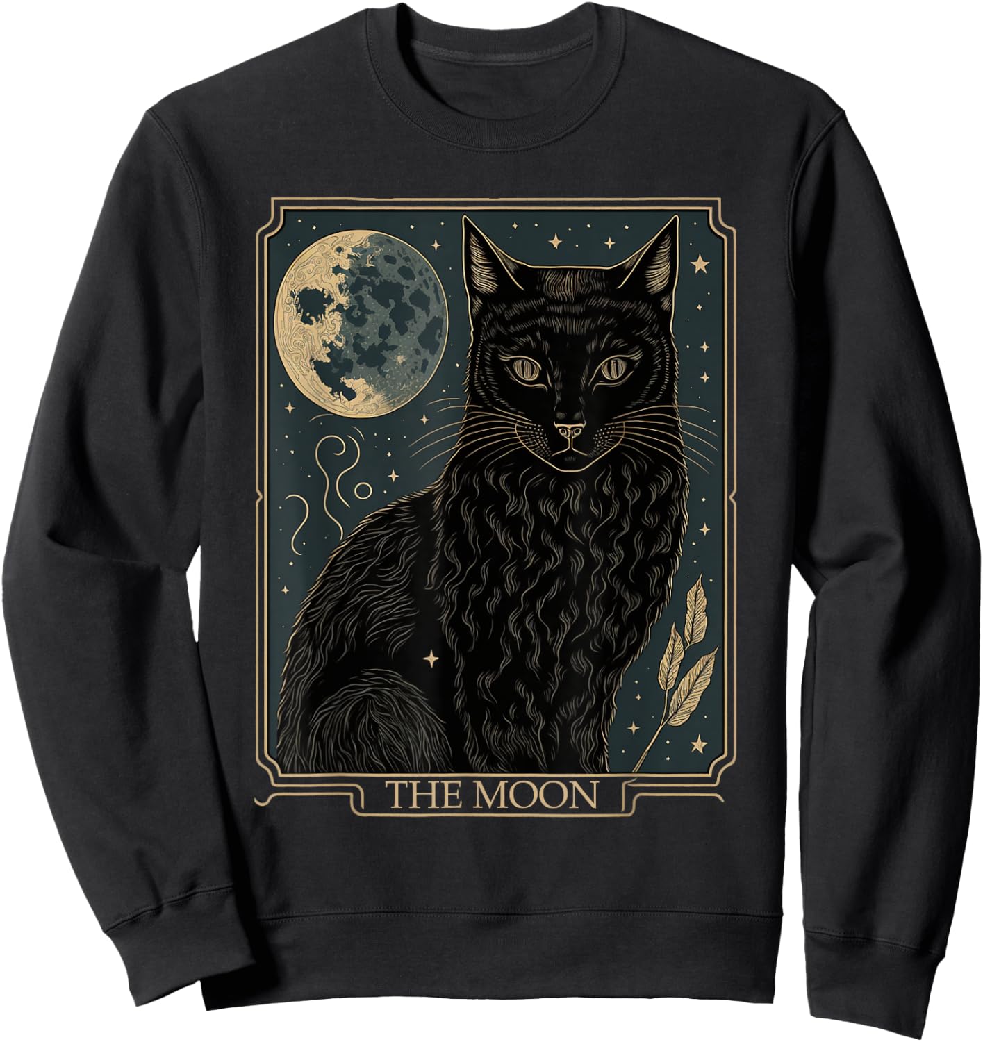 Tarot Card Crescent Moon And Cat Graphic Sweatshirt - Sweatshirt | Black