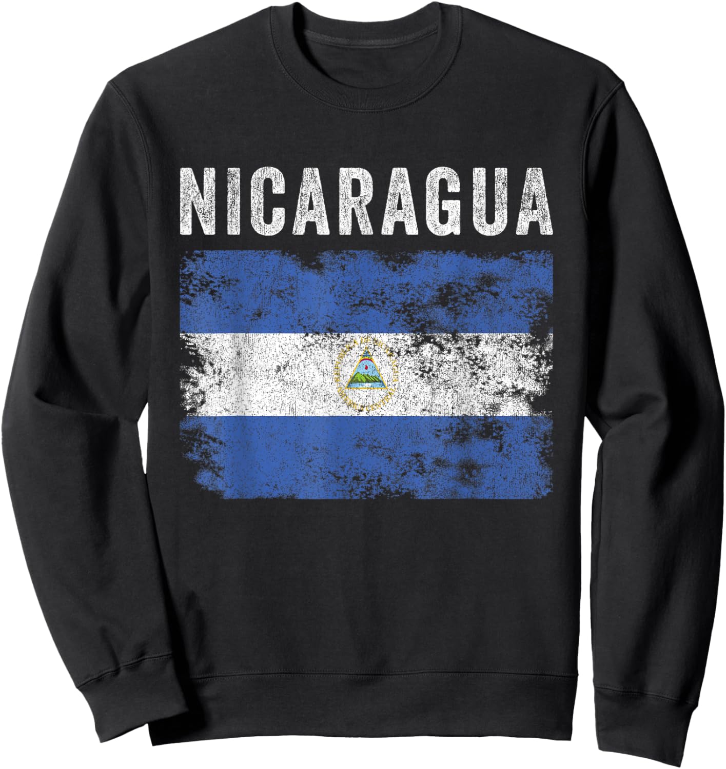 Nicaragua Flag Distressed - Men Women Kids - Nicaraguan Flag Sweatshirt - Sweatshirt | Black
