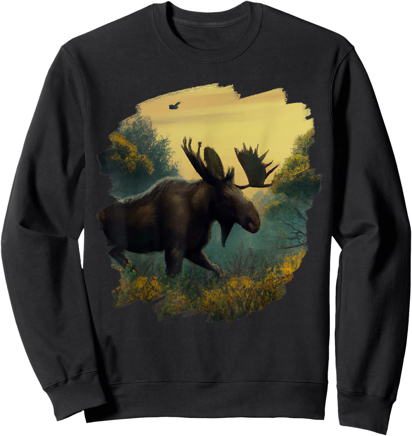 Moose Retro Vintage Animal Moose Nature Wildlife Art Sweatshirt - Sweatshirt | Black