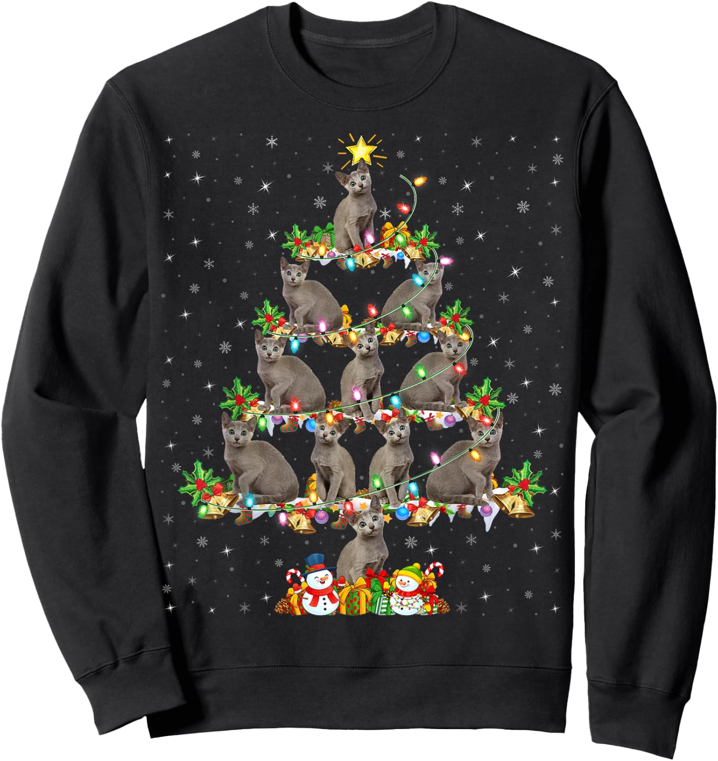 Russian Blue Cat Xmas Lights Russian Blue Cat Christmas Tree Sweatshirt - Sweatshirt | Black
