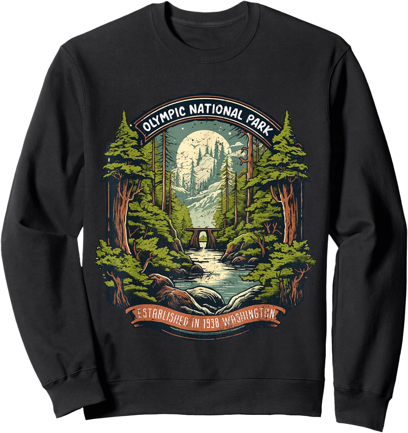 Olympic National Park Mountain Washington National Park Sweatshirt - Sweatshirt | Black