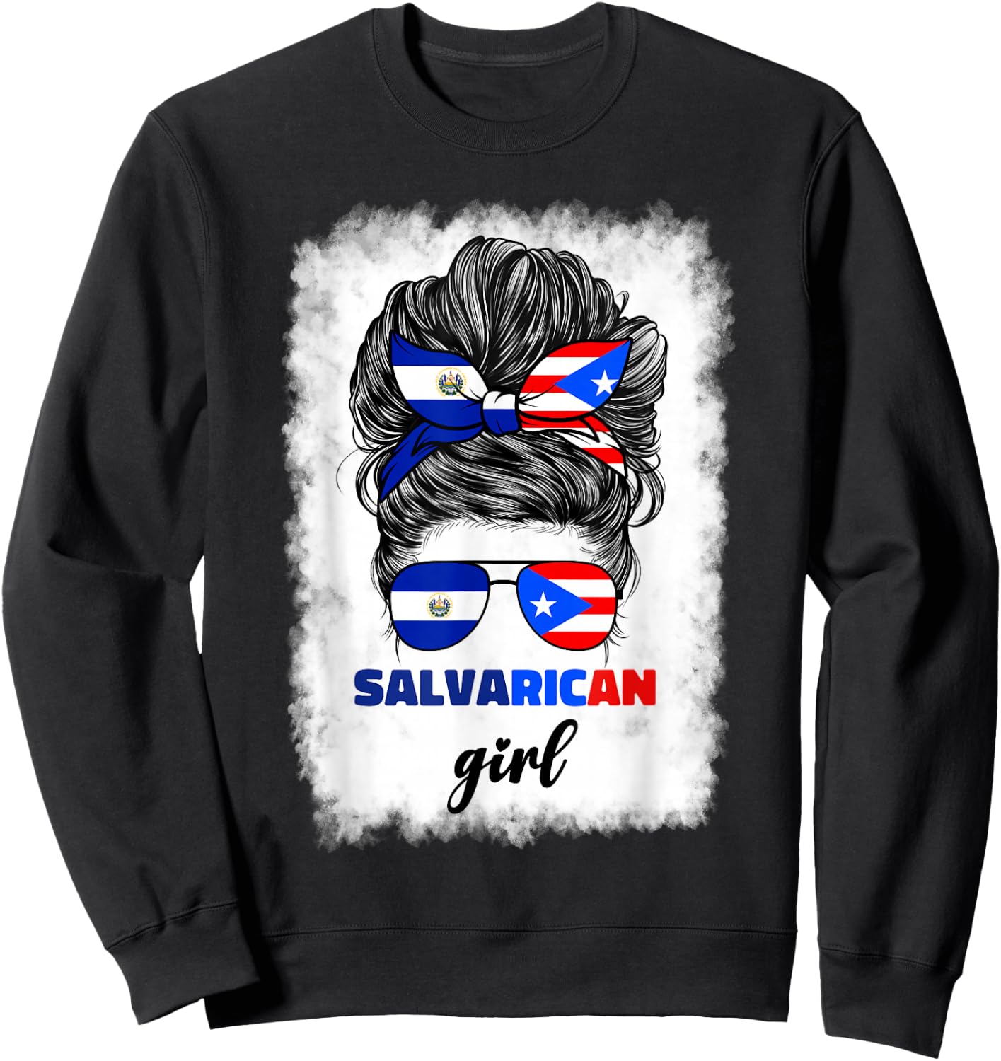 Half Salvadorian And Puerto Rican Rico El Salvador Flag Gril Sweatshirt - Sweatshirt | Black