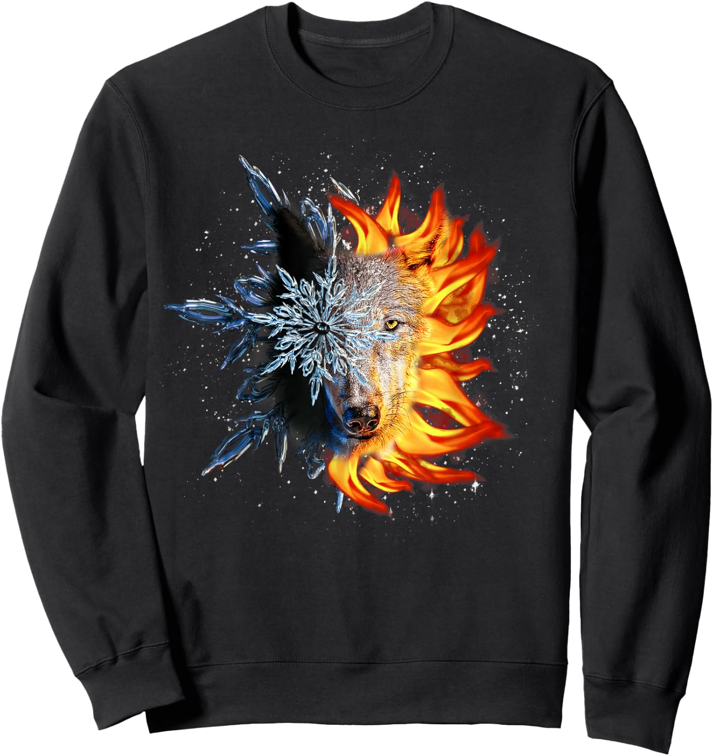 Fire and Ice Wolf, Sun and Moon Wolves Sweatshirt - Sweatshirt | Black