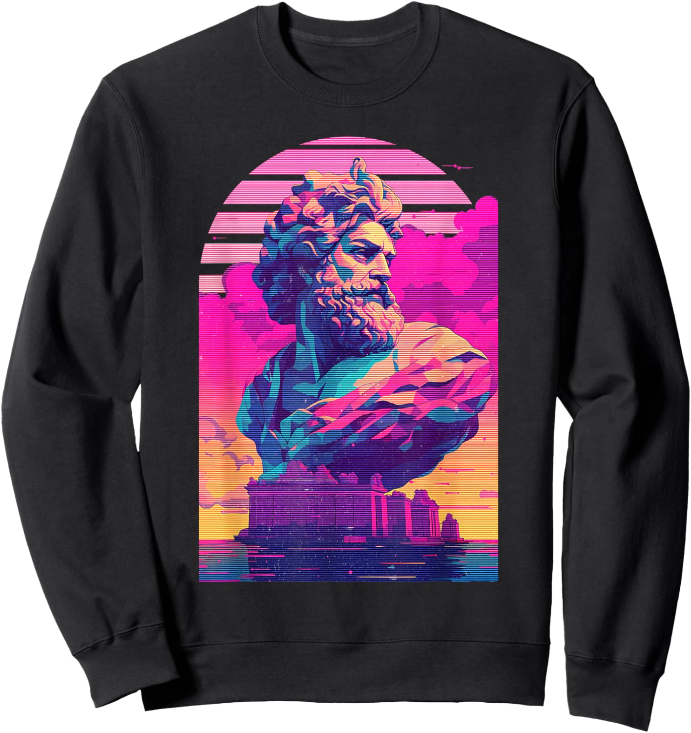 Zeus Jupiter Vaporwave Aesthetic Greek God Retrowave Graphic Sweatshirt - Sweatshirt | Black