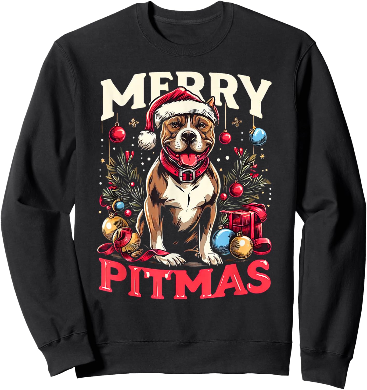 Merry Pitmas Pitbull Funny Christmas Sweater Sweatshirt - Sweatshirt | Black