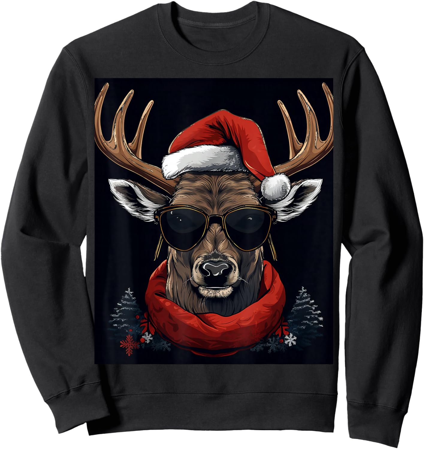 Deer Christmas Hat Shirt - X-mas Deer Sweatshirt - Sweatshirt | Black