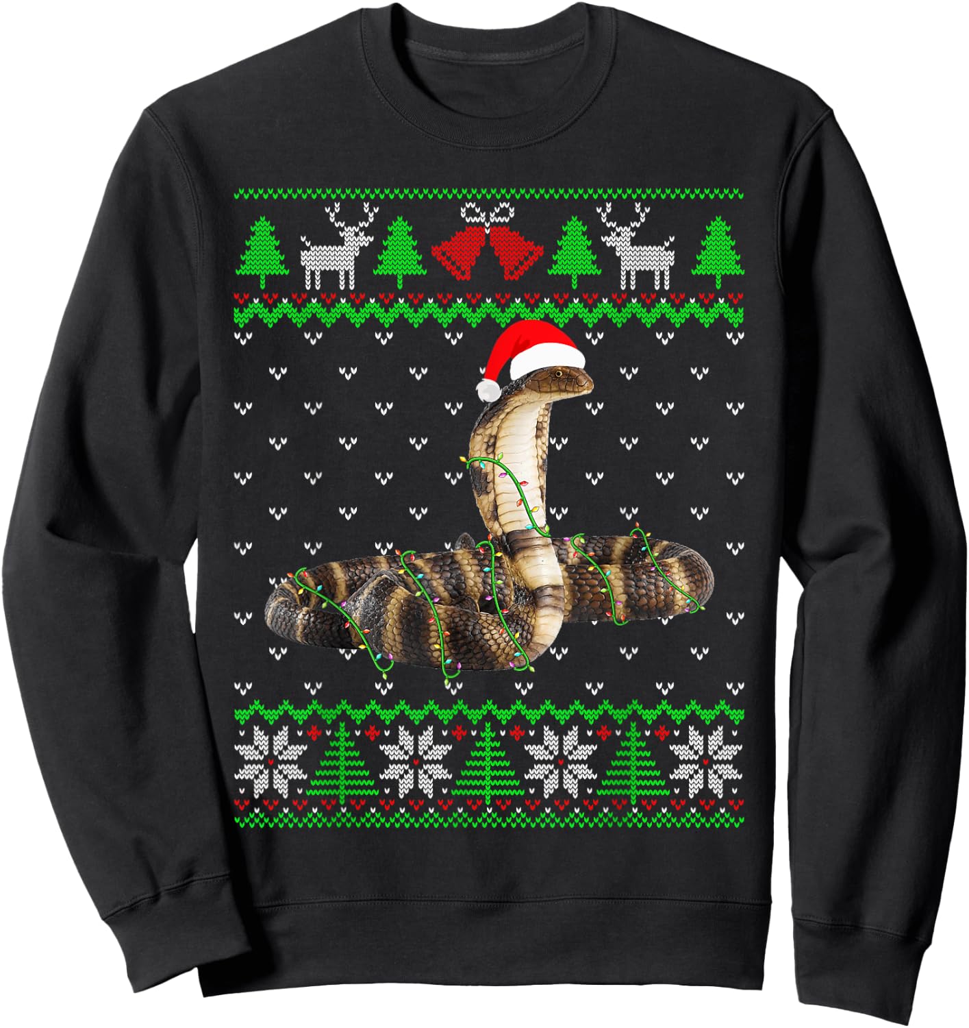 Funny Cobra Lights Ugly Sweater Christmas Tree Animals Sweatshirt - Sweatshirt | Black