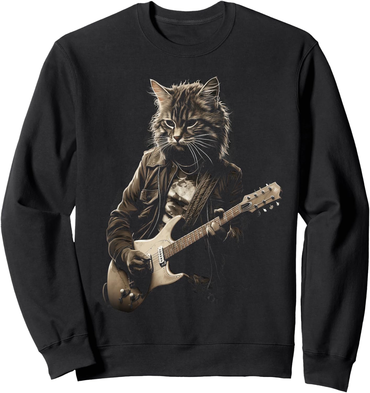Cat Playing Bass Guitar Guitarist Rocker cool Sweatshirt - Sweatshirt | Black