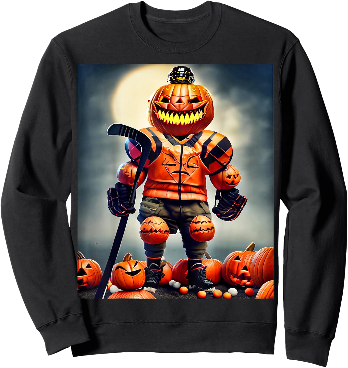 Halloween Hockey Season Pumpkin Player Sweatshirt - Sweatshirt | Black