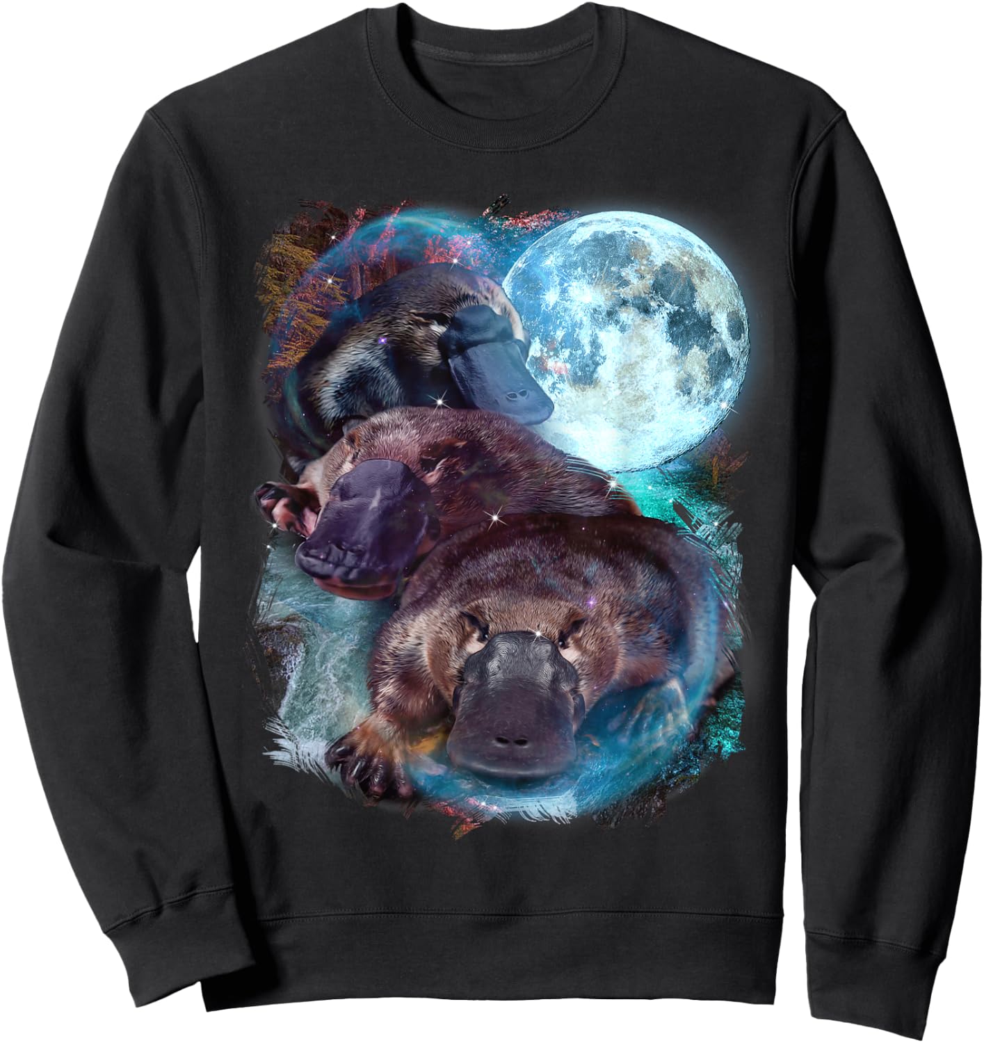 3 Moon Platypus Duckbill Mammal Graphic Animal Lover Novelty Sweatshirt - Sweatshirt | Black