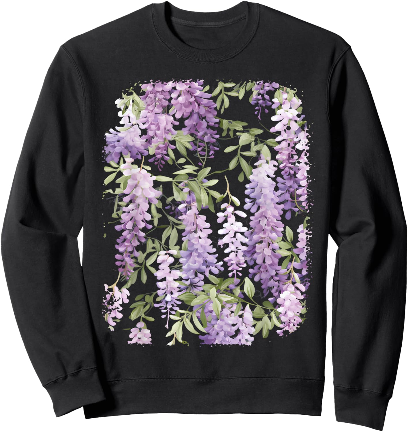 Wisteria Flower Bouquet Plant Lover Floral Pattern Design Sweatshirt - Sweatshirt | Black