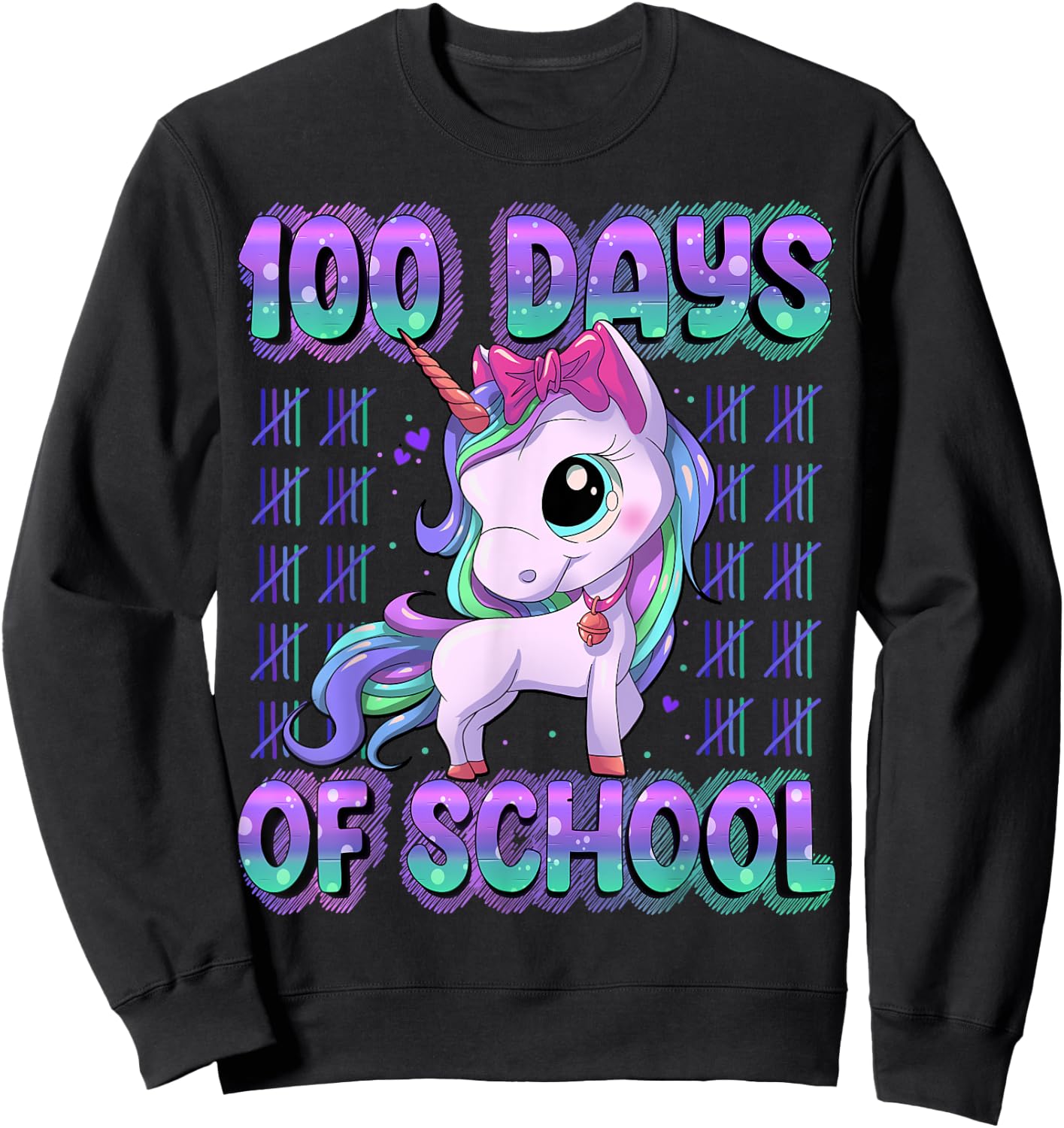 100 Magical Day of School Unicorn Shirts 100 Days Smarter Kids School Shirt Black Short Sleeve Small Sweatshirt - Sweatshirt | Black
