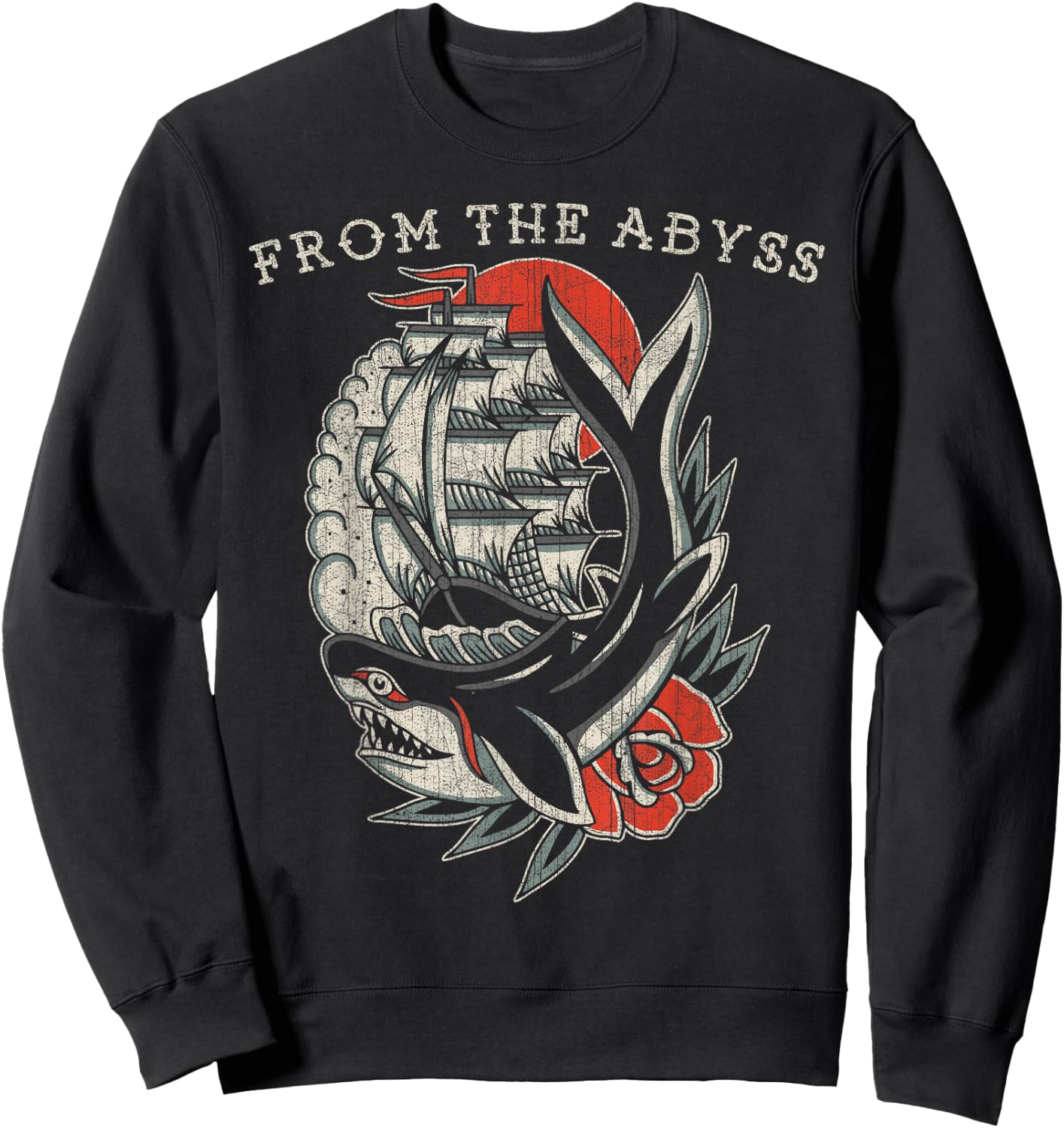 From the Abyss, Traditional Old School Ship & Shark Tattoo Sweatshirt - Sweatshirt | Black