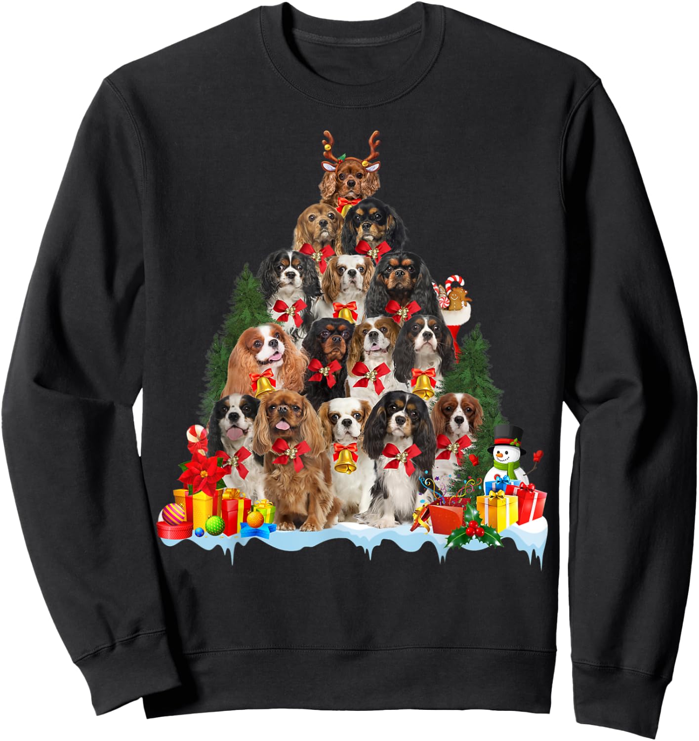 Christmas Pajama Cavalier King Charles Spaniel Xmas Tree Sweatshirt - Sweatshirt | Black