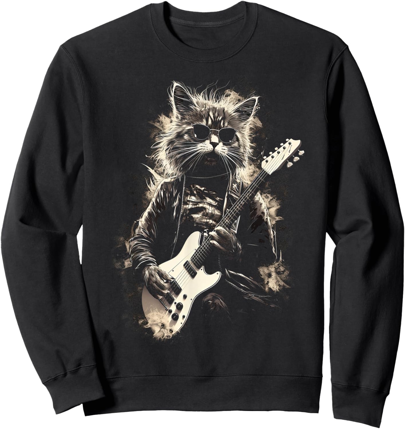 Cat Playing Bass Guitar Guitarist Rocker cool Men Women Kids Sweatshirt - Sweatshirt | Black