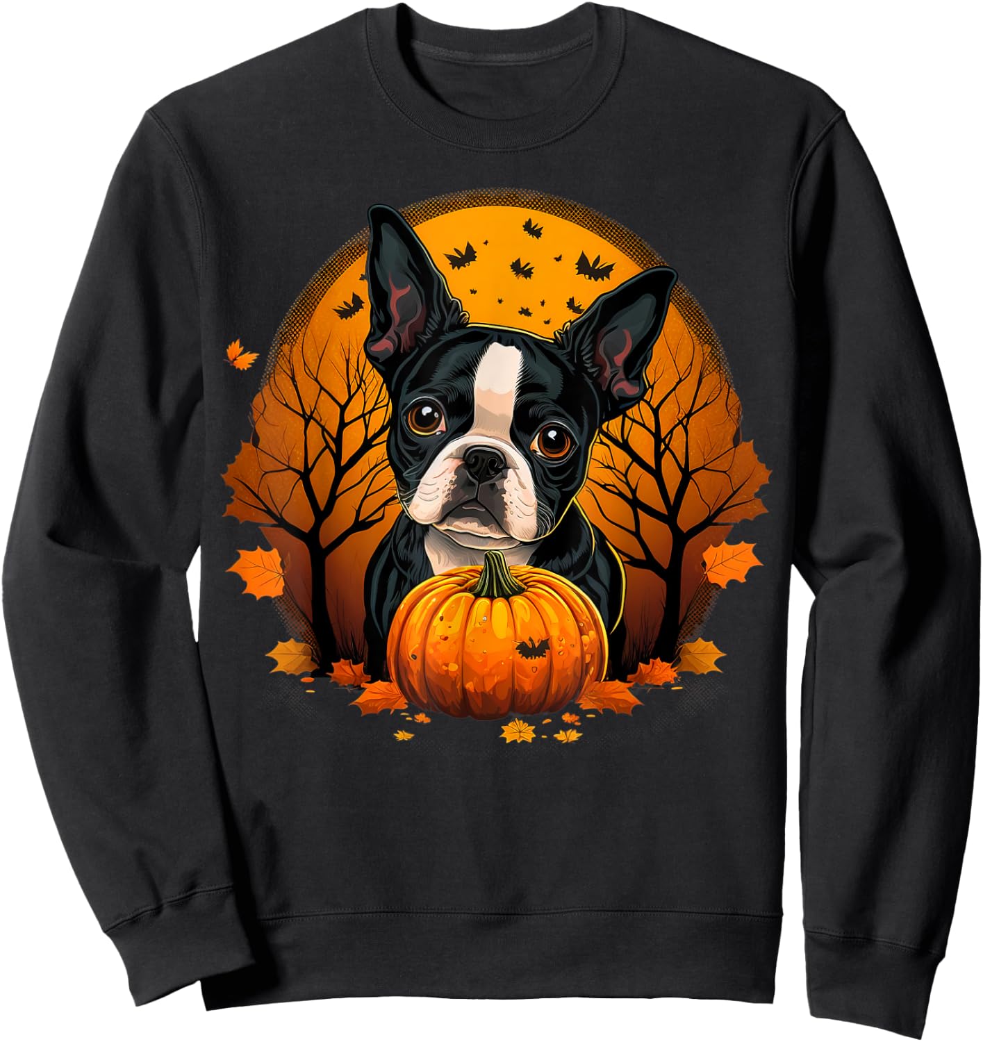 Pumpkin Boston Terrier Costume on Boston Terrier Halloween Sweatshirt - Sweatshirt | Black