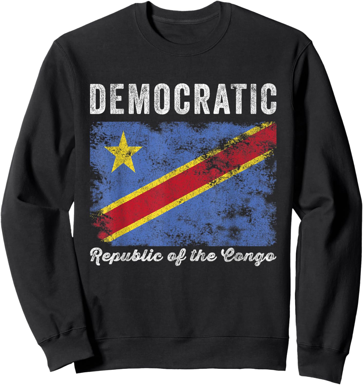 Democratic Republic of the Congo Flag Distressed Sweatshirt - Sweatshirt | Black