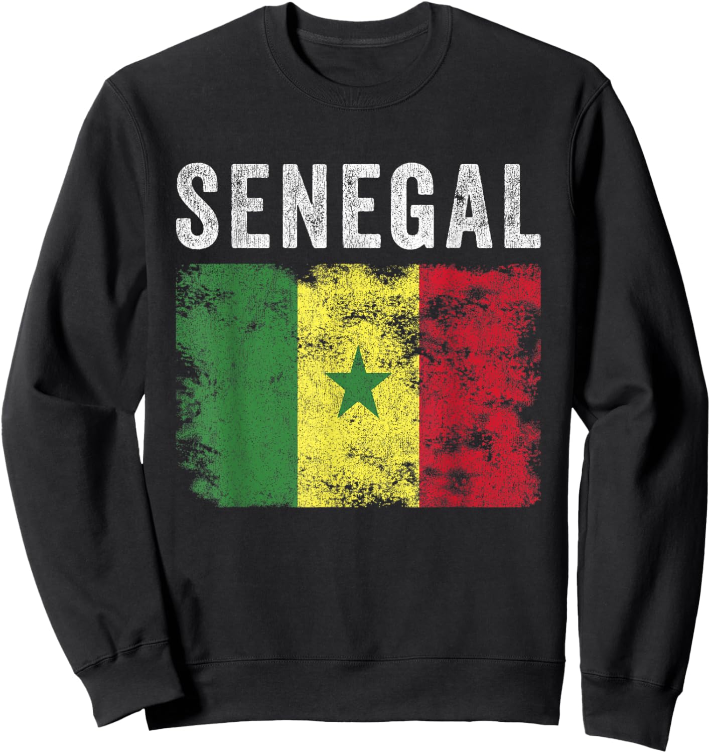 Senegal Flag Distressed - Men Women Kids - Senegalese Flag Sweatshirt - Sweatshirt | Black