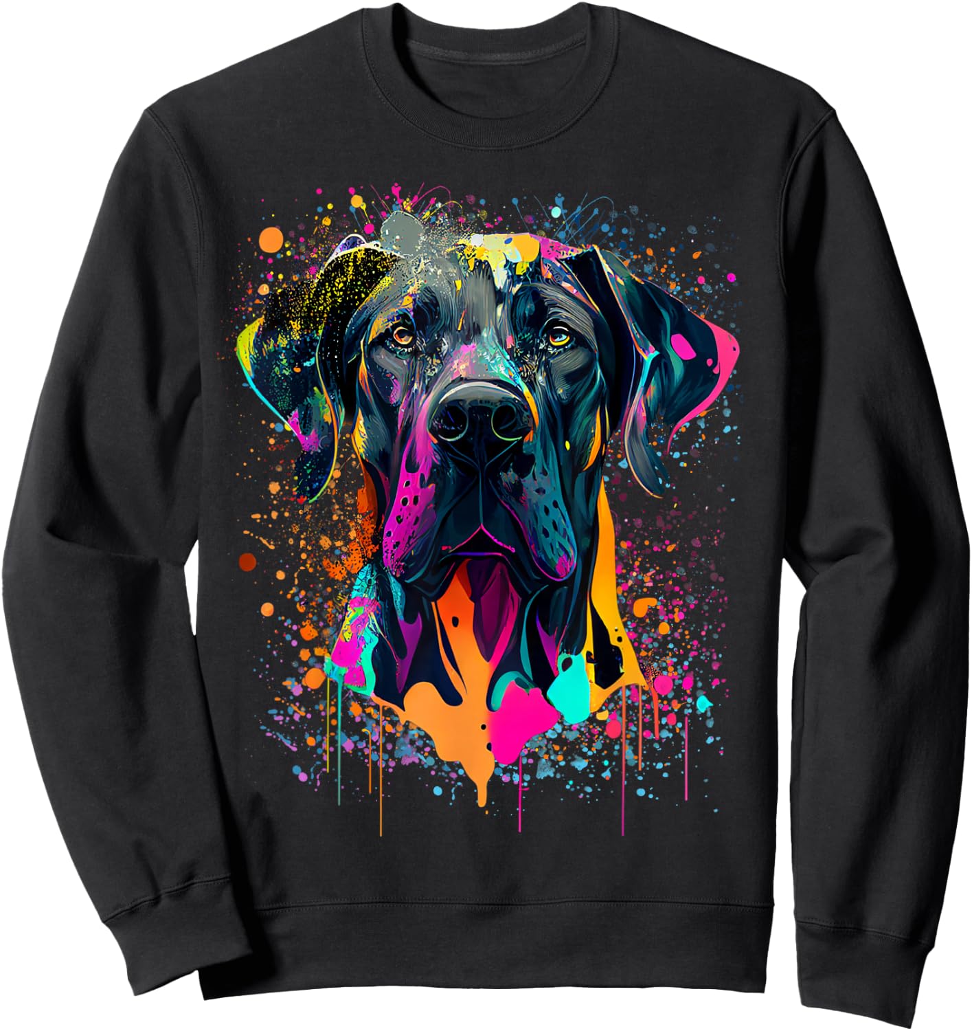 Colorful Splash Art Great Dane Portrait Puppy Owner Sweatshirt - Sweatshirt | Black
