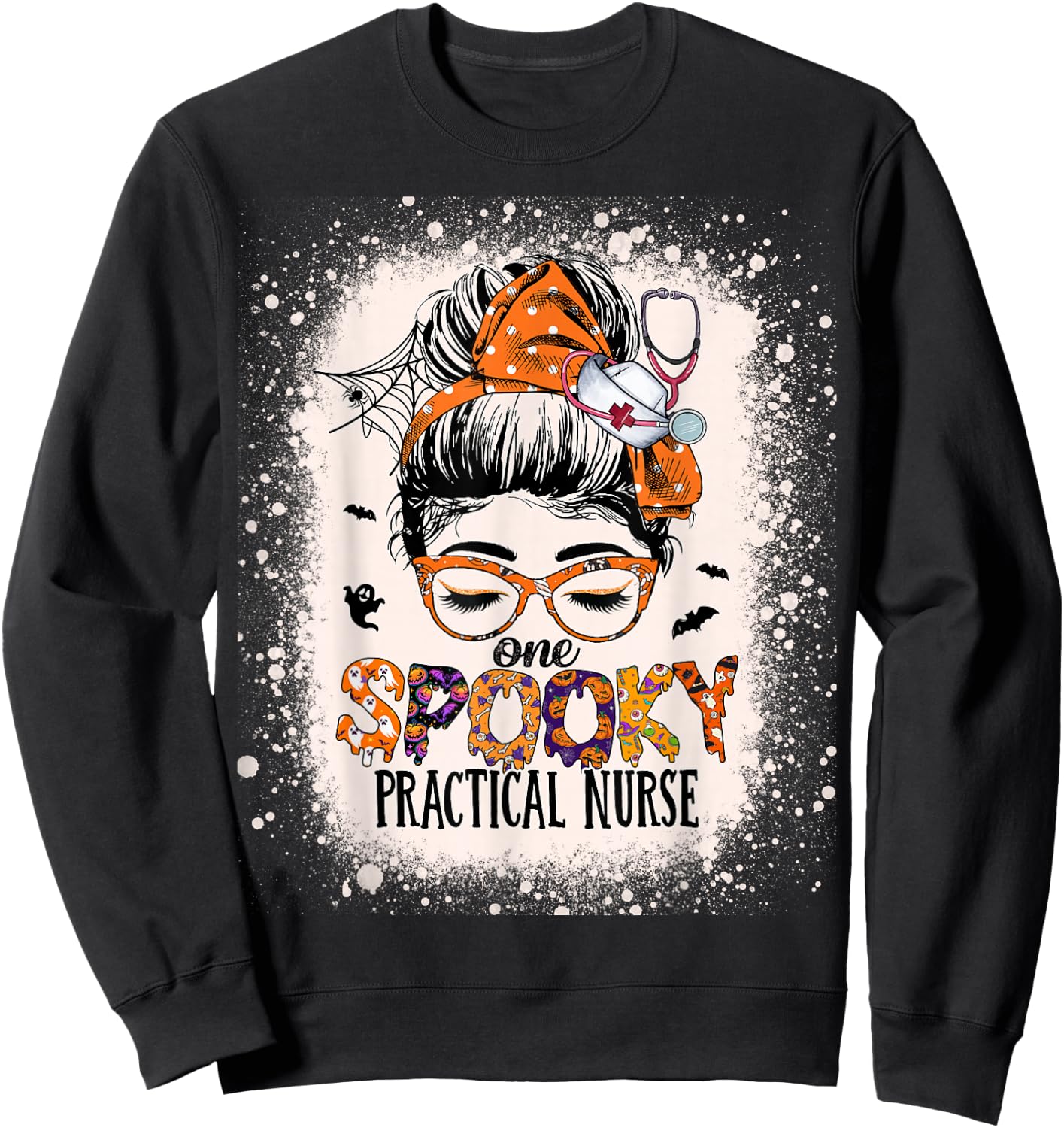 Messy Bun Spooky Practical Nurse Halloween Lpn Nurse Sweatshirt - Sweatshirt | Black