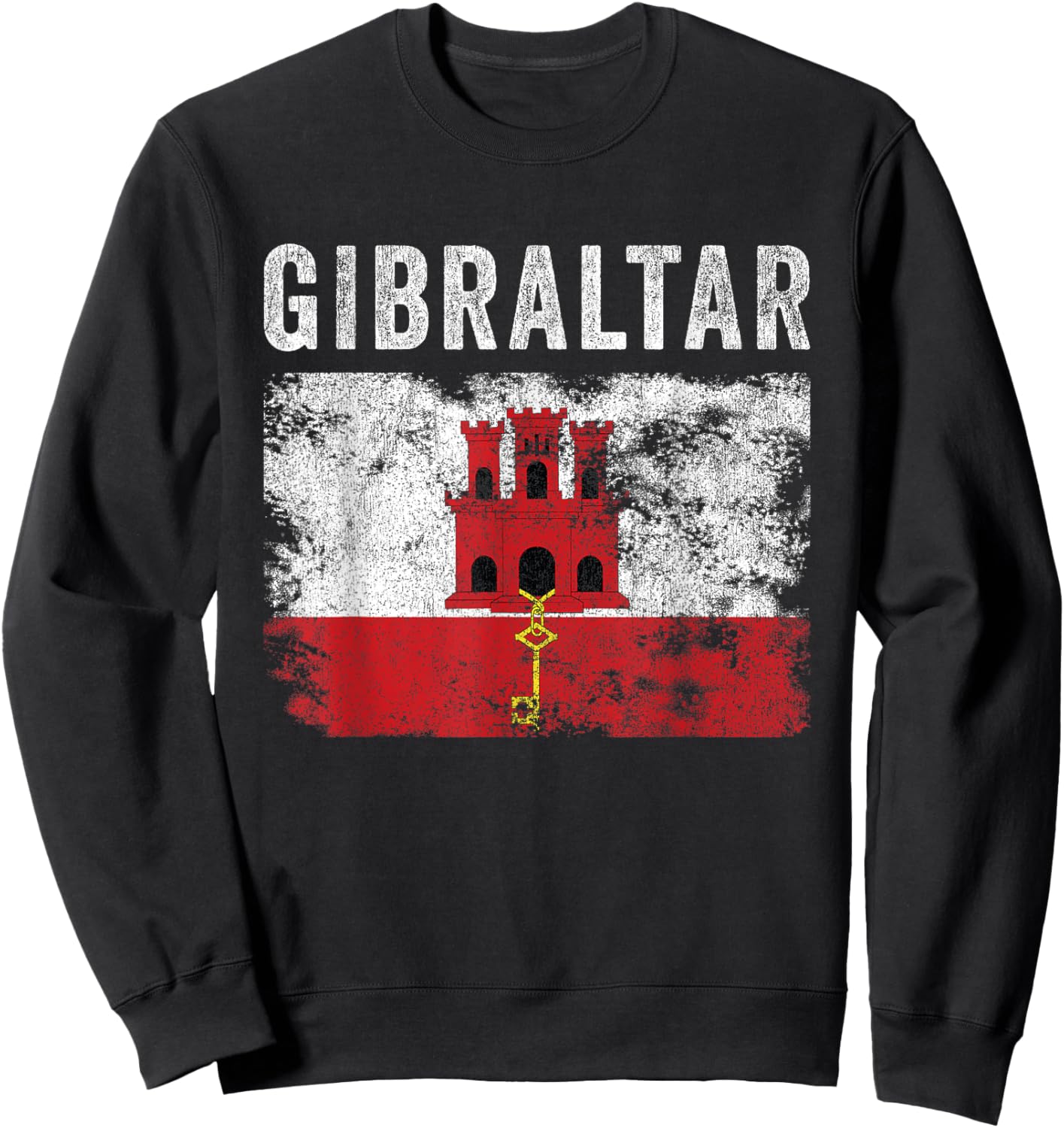 Gibraltar Flag Distressed - Men Women - Gibraltarian Flag Sweatshirt - Sweatshirt | Black