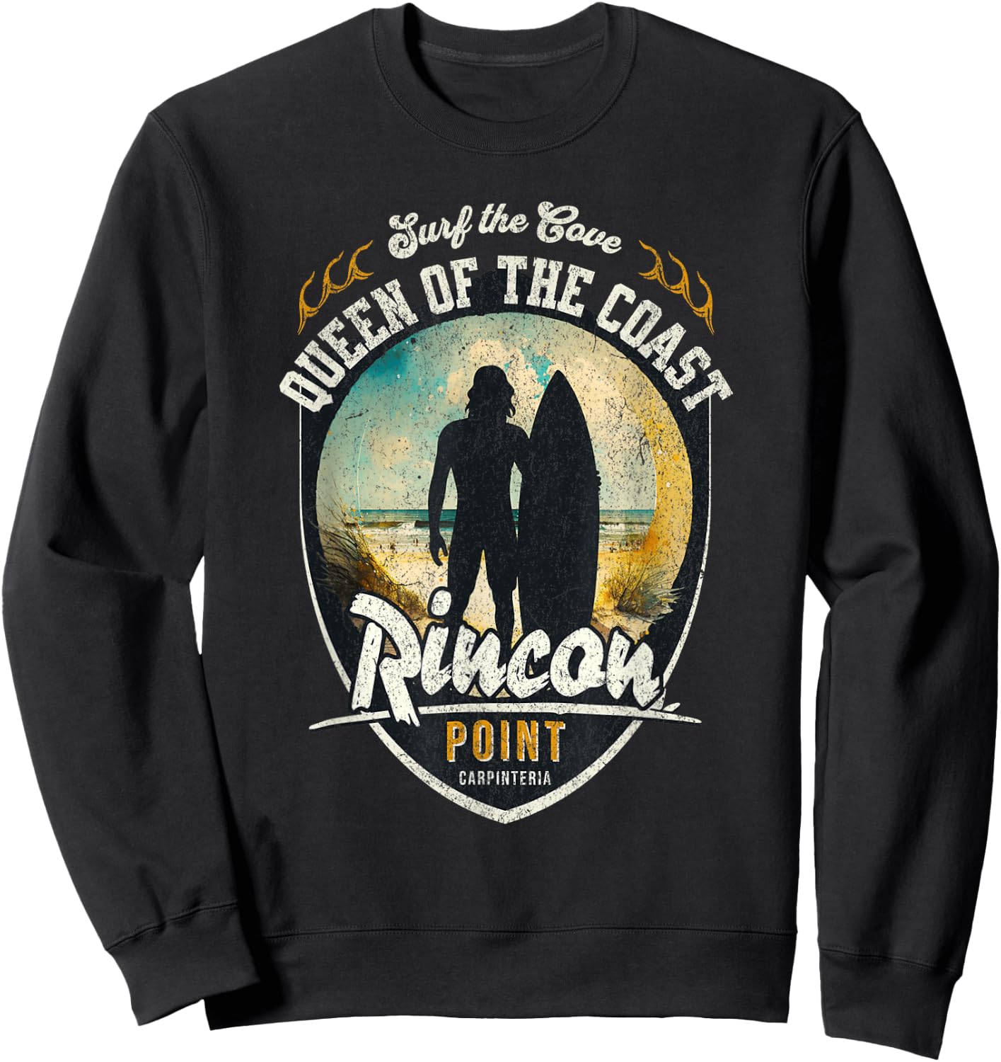 Surf the Cove Rincon Point Carpinteria Retro Beach Surfing Sweatshirt - Sweatshirt | Black