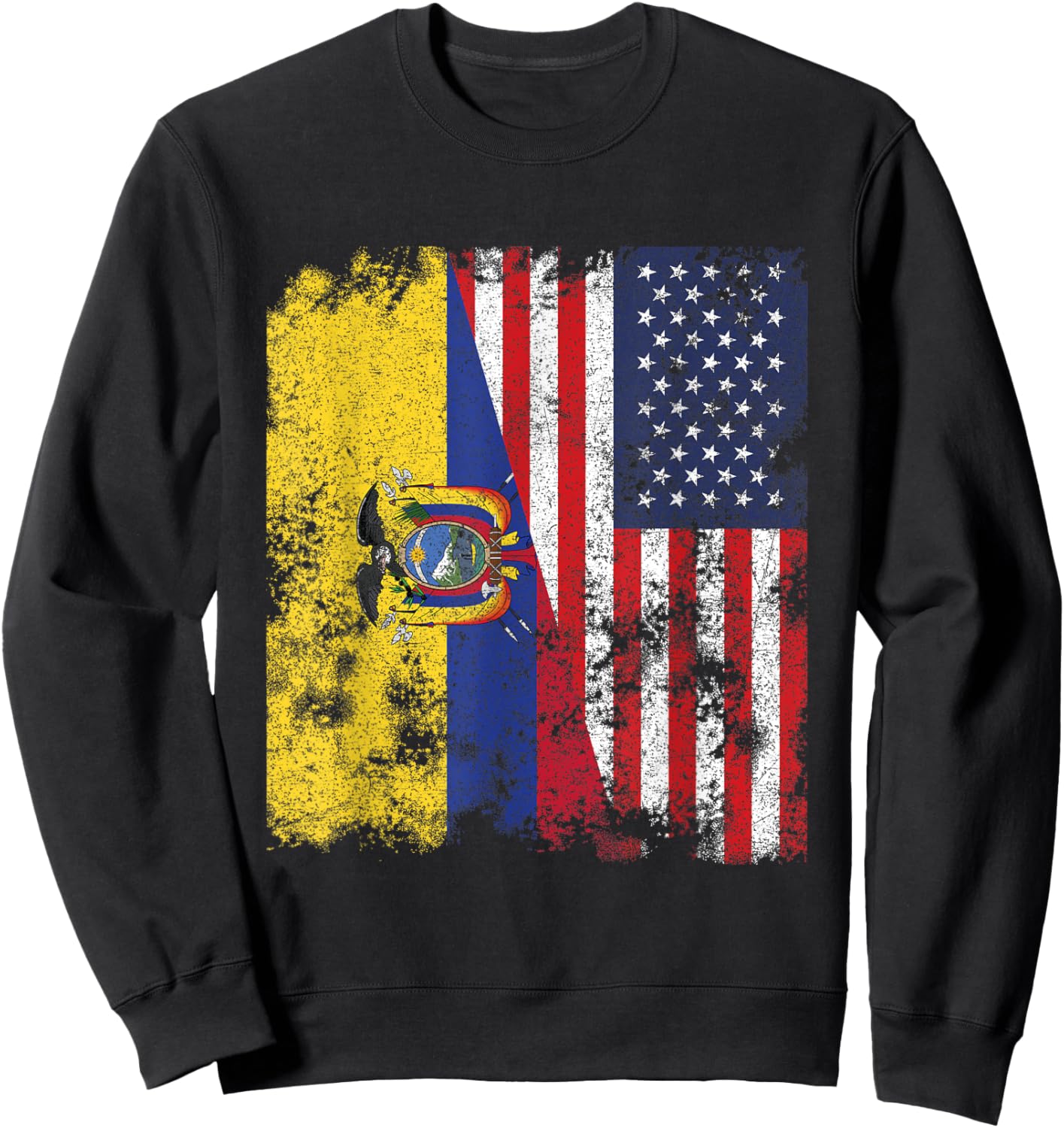 Ecuador USA Flag Distressed - Half American Women Kids Men Sweatshirt - Sweatshirt | Black
