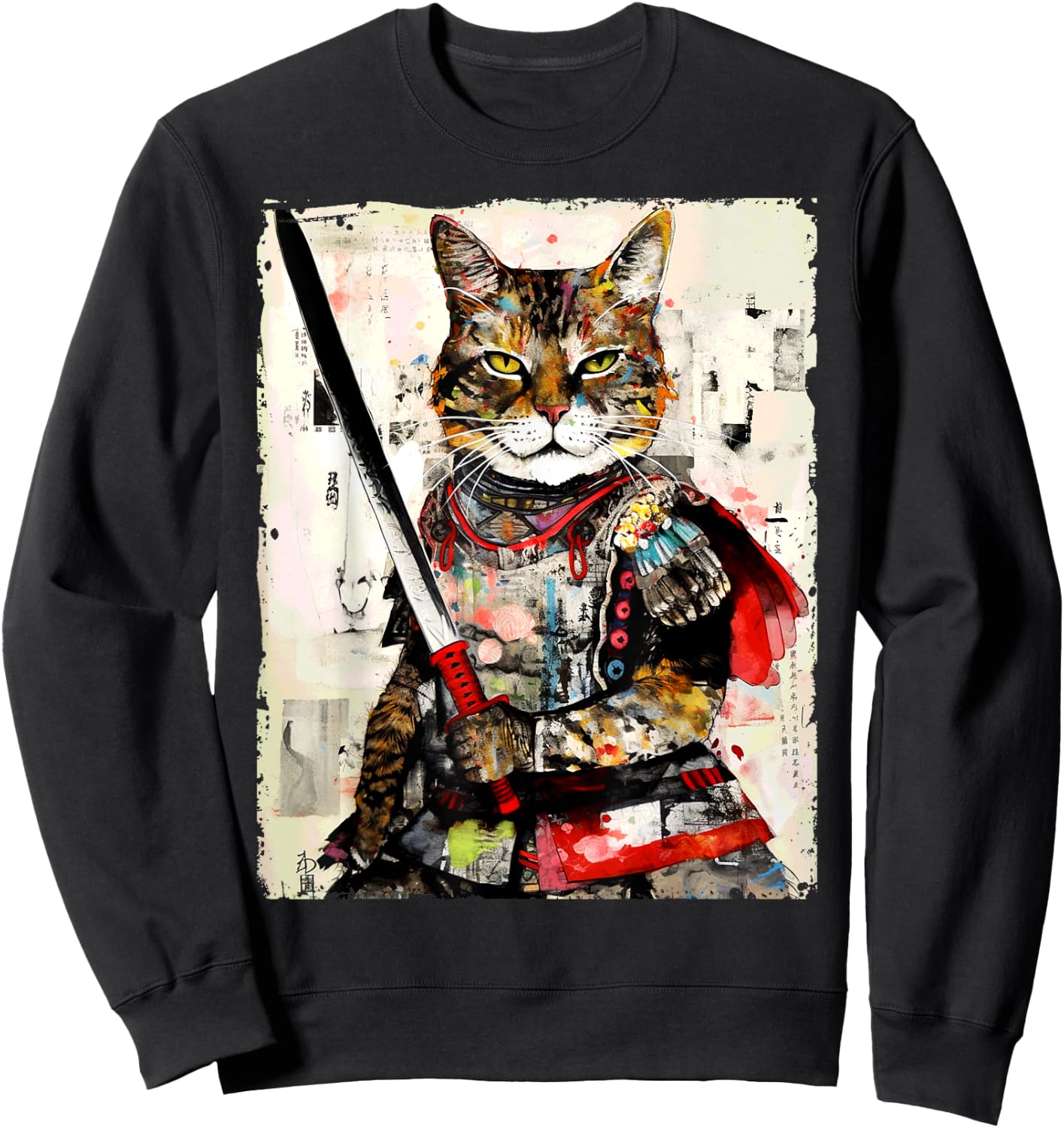 Vintage samurai cat Japanese ninja urban art graphic Men Women Girls Kids Sweatshirt - Sweatshirt | Black