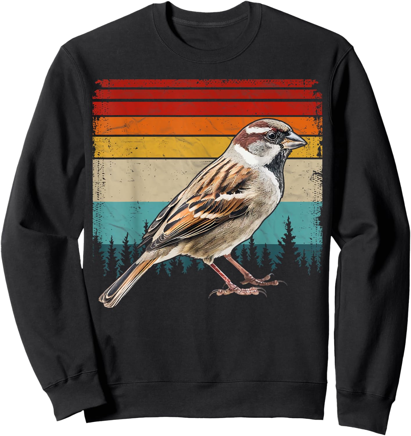 Sparrow Vintage Distressed Retro Style Cool Sparrow Bird Sweatshirt - Sweatshirt | Black