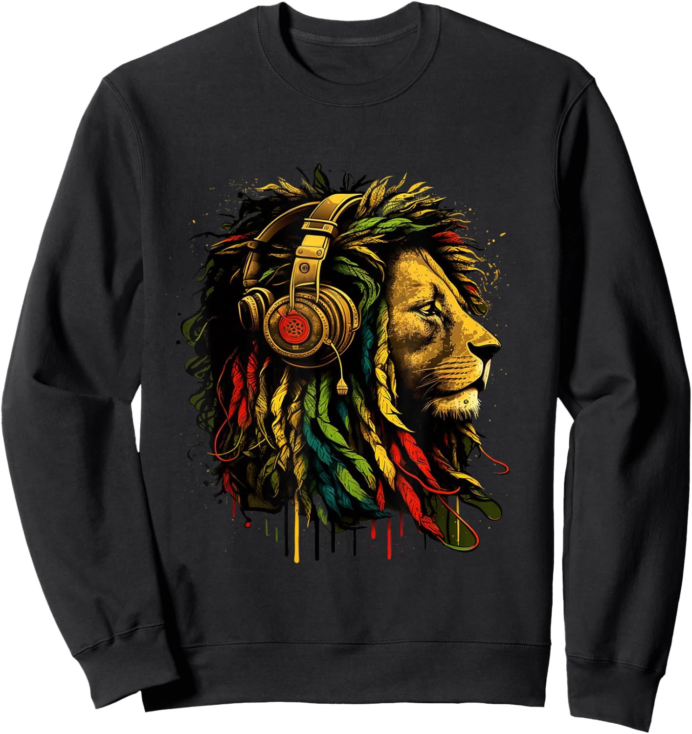 Rasta Reggae Music Headphones Jamaican Pride Lion of Judah Sweatshirt - Sweatshirt | Black