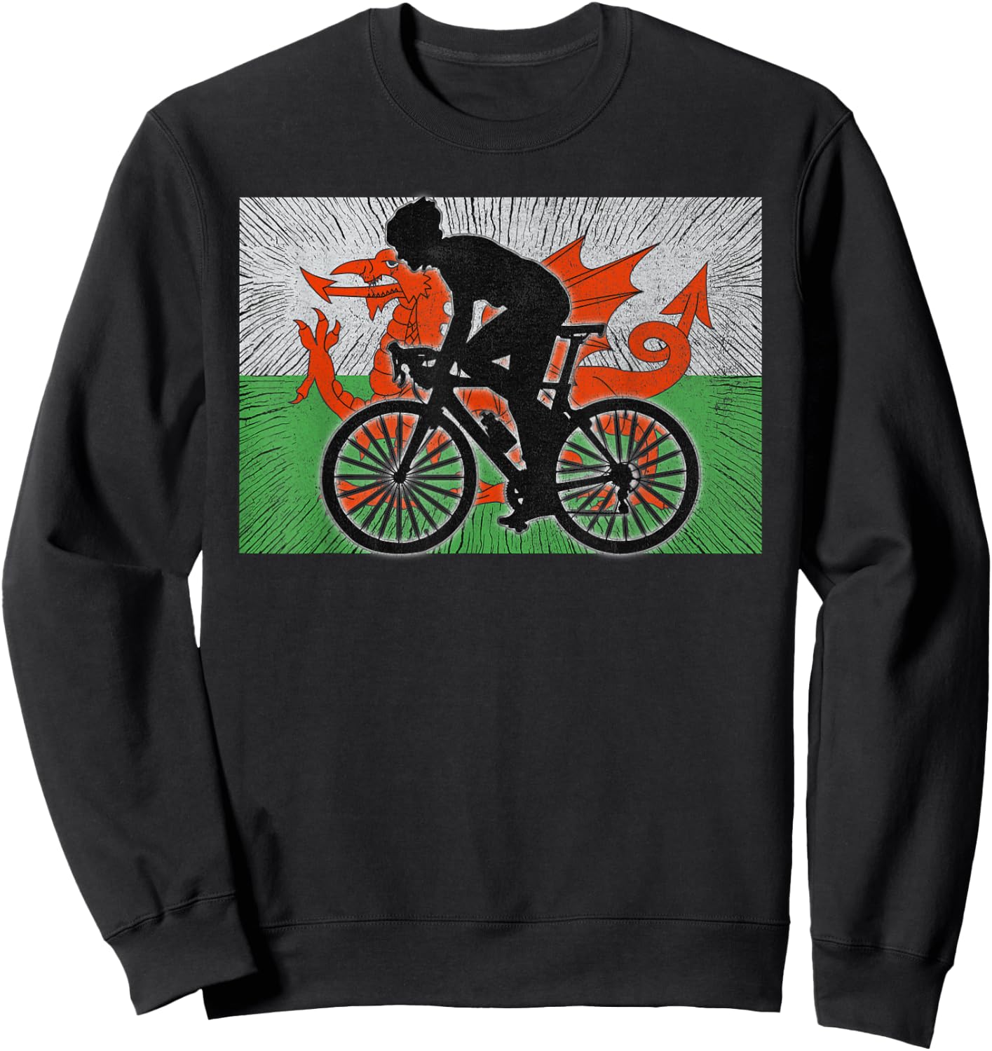 Wales Flag Bicycle Cycling Sweatshirt - Sweatshirt | Black