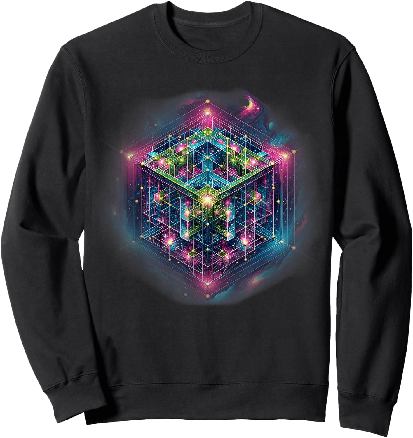 Sacred Geometry Flower of Life Metatron's Cube Sweatshirt - Sweatshirt | Black