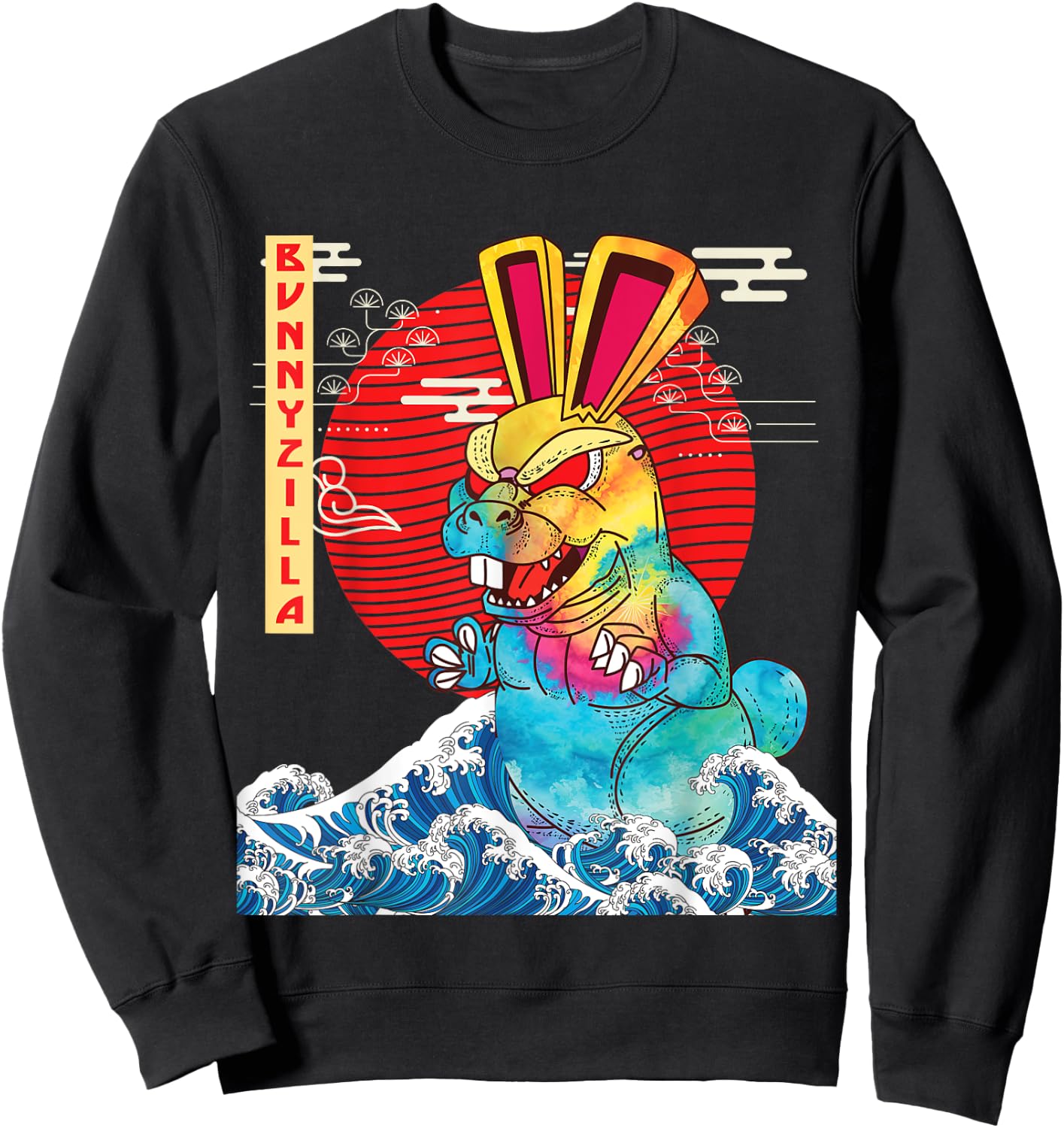 BunnyZilla Vintage Funny Cute Rabbit Art Japanese Sunset Sweatshirt - Sweatshirt | Black