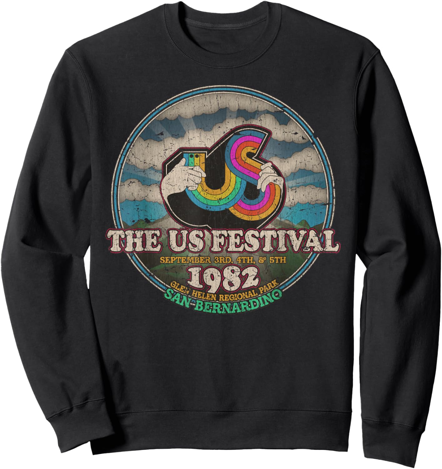 US Festival 1982 Rainbow Music Festival Vintage Sweatshirt - Sweatshirt | Black