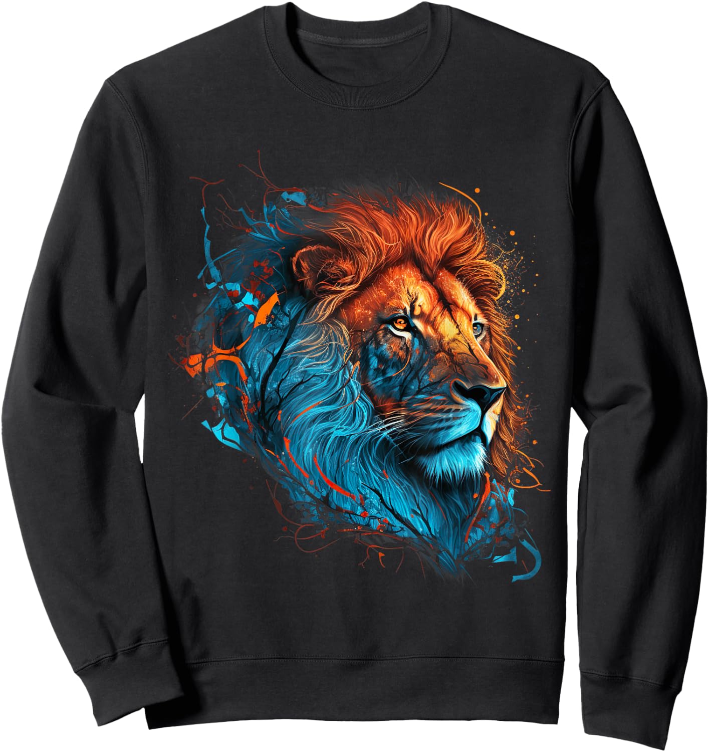 Roaring Colors - Lion Graphic Design with a Vibrant Twist Small Sweatshirt - Sweatshirt | Black