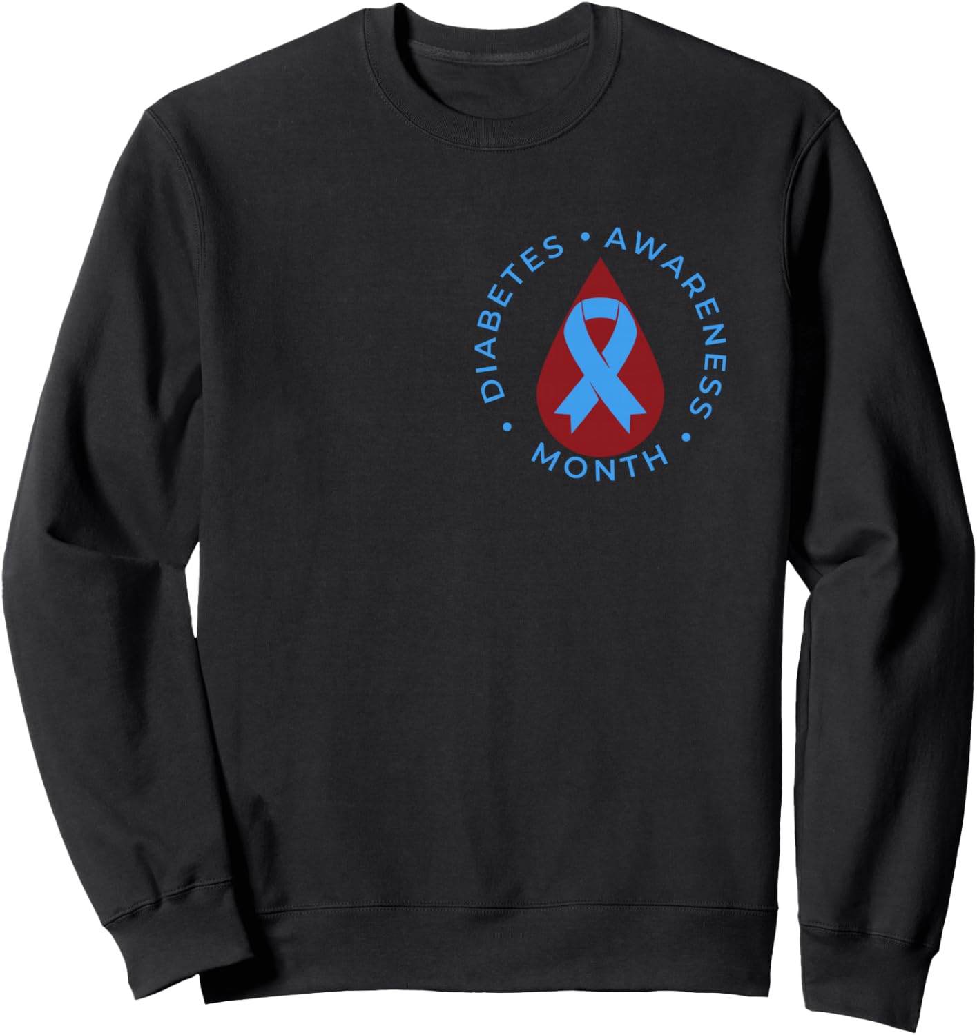 Diabetes Awareness Month Diabetic Blue Love Ribbon T1D T2D Sweatshirt - Sweatshirt | Black