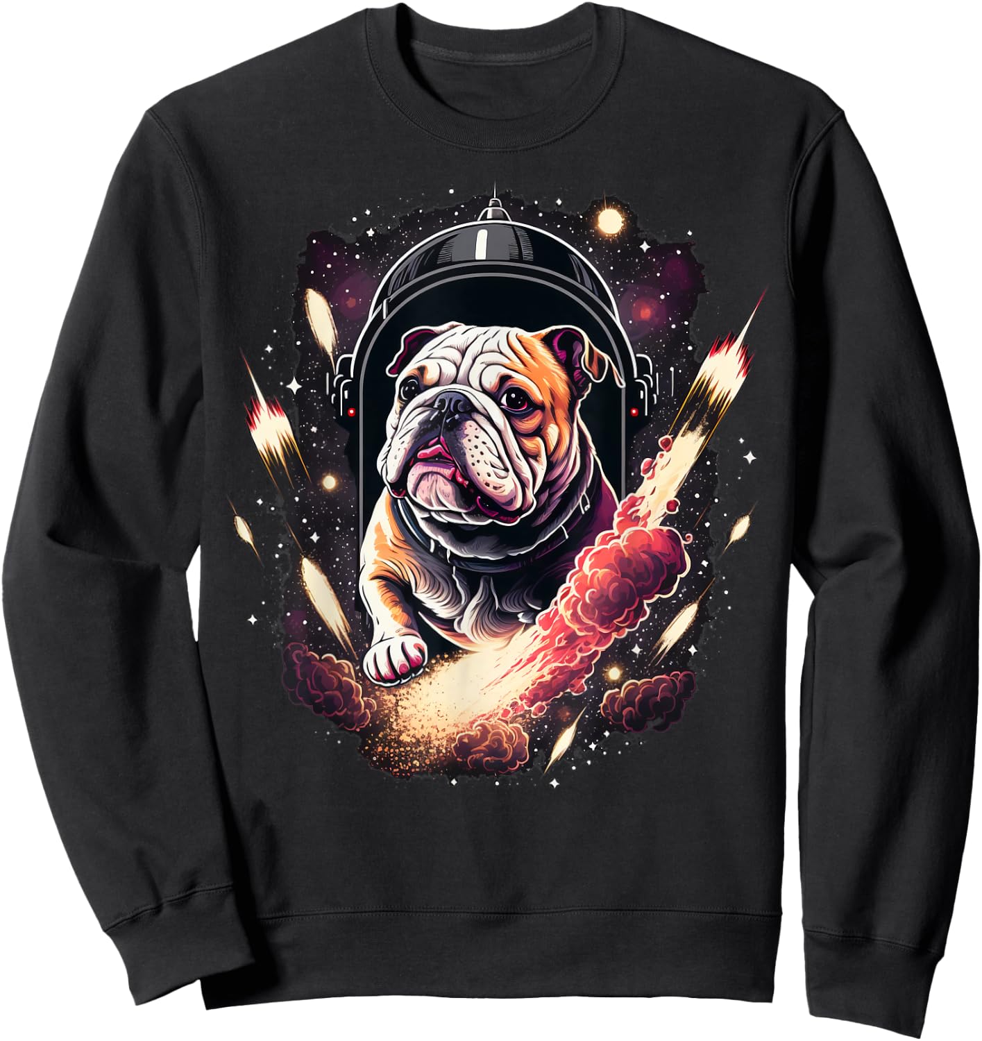 Outer Space Bulldog on Galaxy Astronaut Bulldog Sweatshirt - Sweatshirt | Black