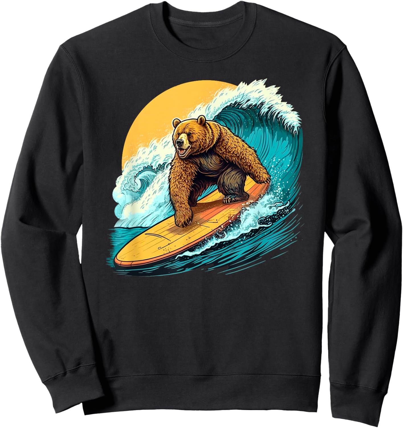 Cool Bear Surfing on Surfboard Hang Ten Surf Waves Sun Ocean Sweatshirt - Sweatshirt | Black
