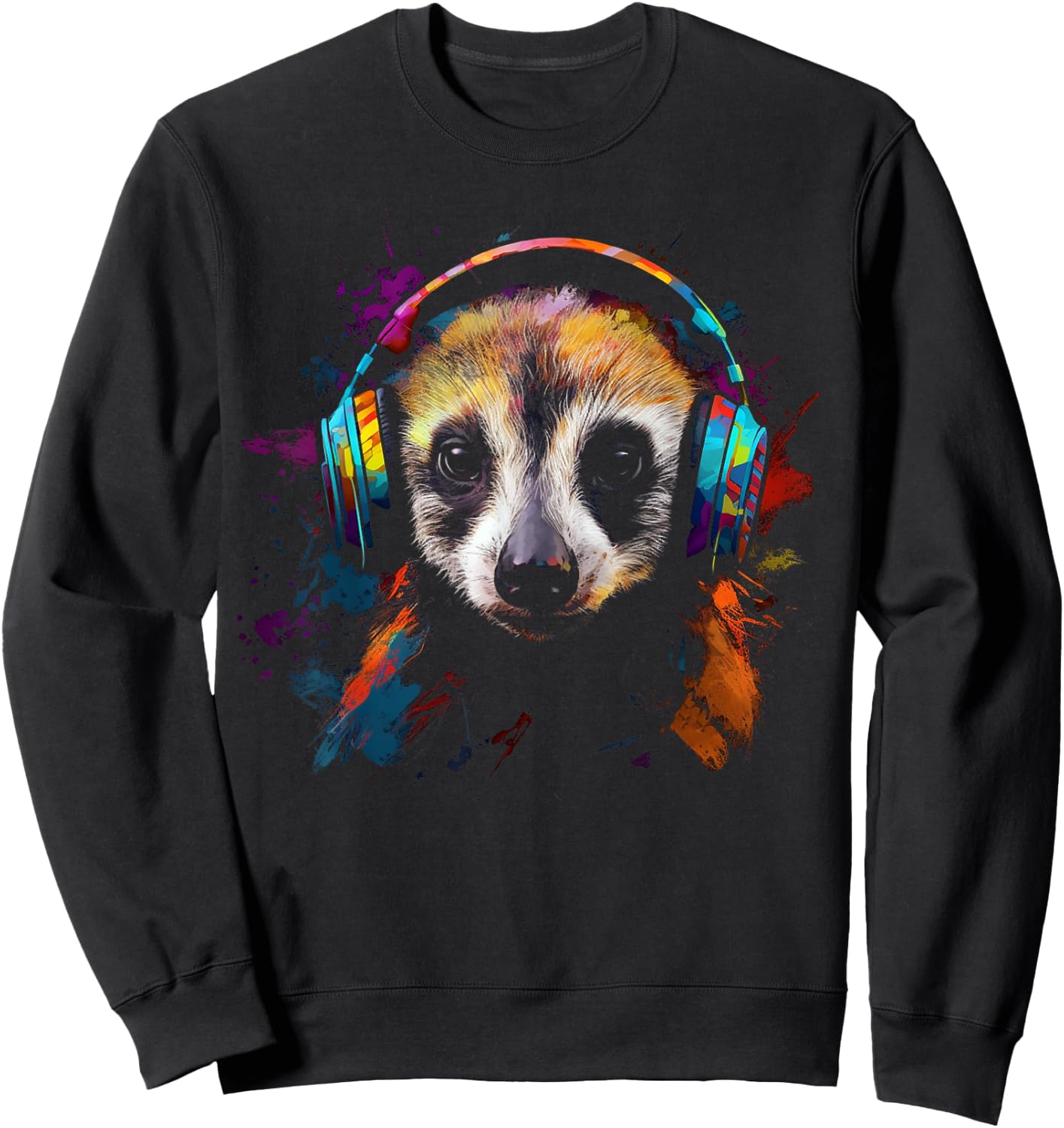 Meerkat Animal Music Art - Colourful Headphones Meerkat Sweatshirt - Sweatshirt | Black