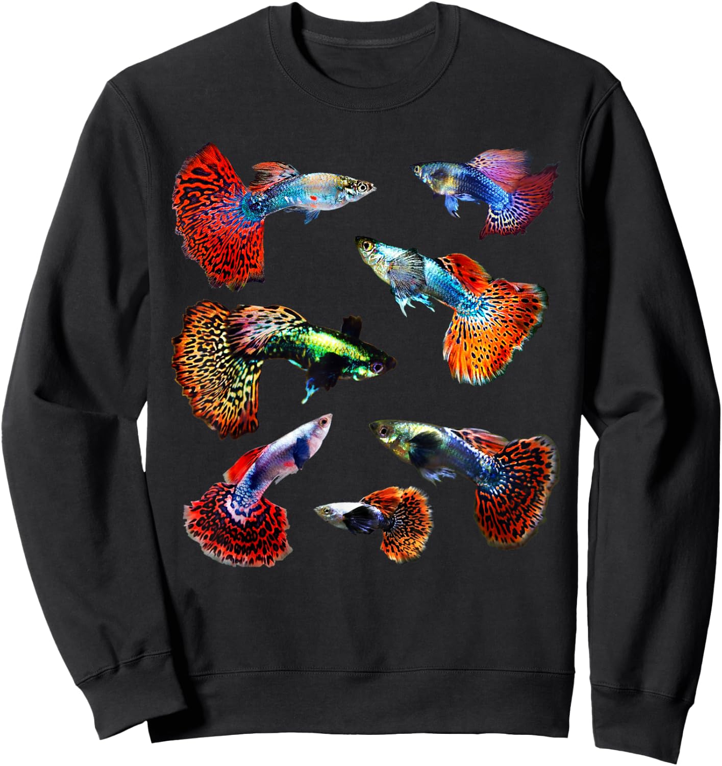 Aquarium Tropical Fish Guppies Co. Fancy Mosaic Guppy Fish Lover Forever Multicolor Graphic Sweatshirt - Sweatshirt | Black