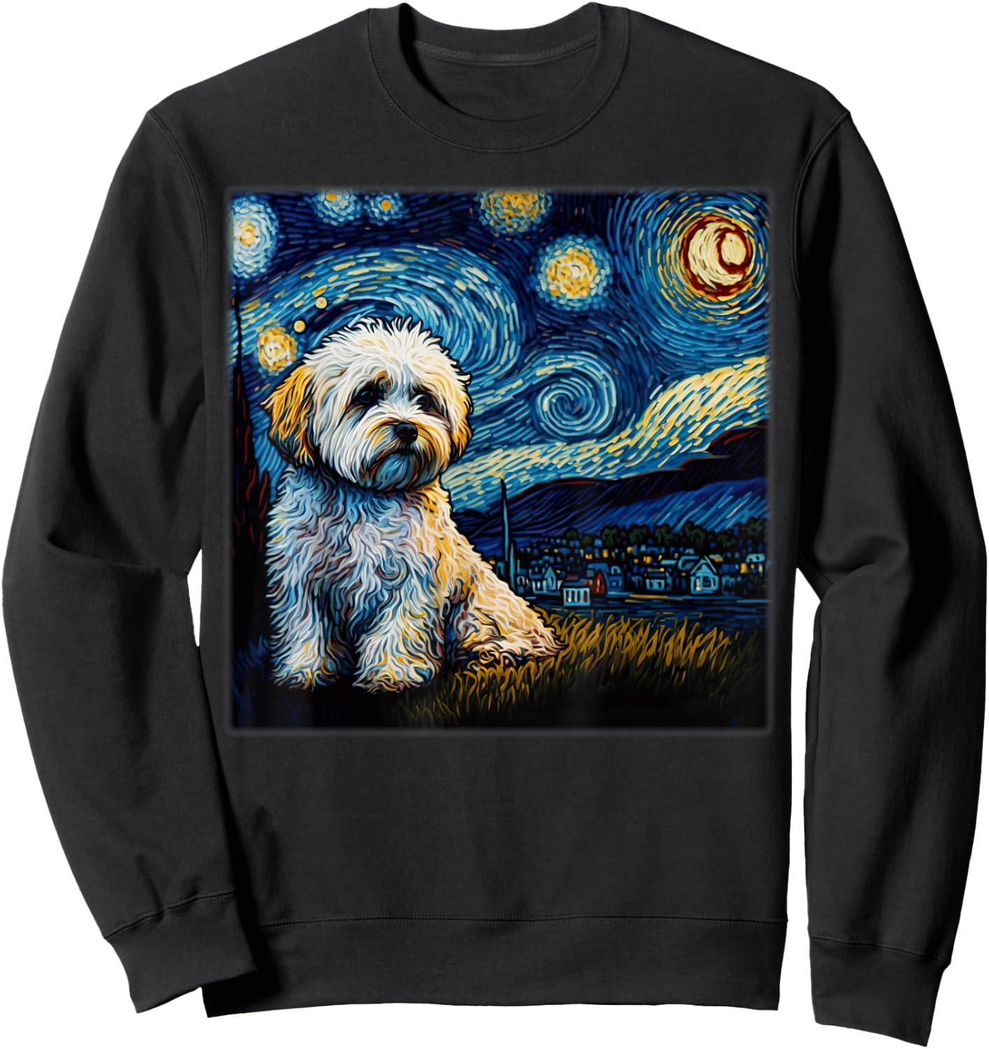 Surrealism Starry Night Shichon dog Sweatshirt - Sweatshirt | Black