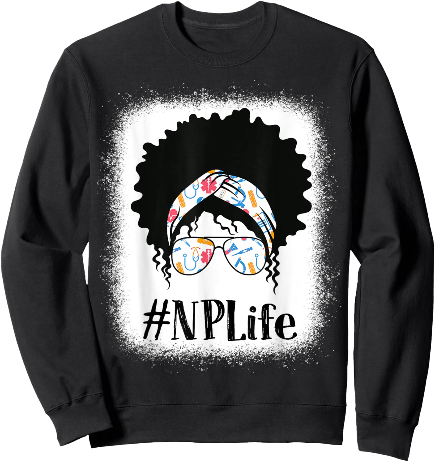 NP Nurse Practitioner Black Afro Messy Bun African American Sweatshirt - Sweatshirt | Black