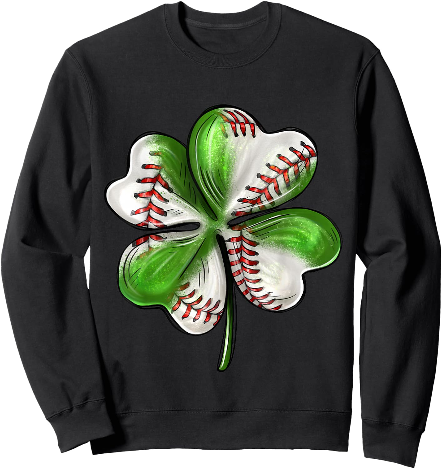 Baseball Shamrock St Patrick's Day Clover With Baseball Love Sweatshirt - Sweatshirt | Black