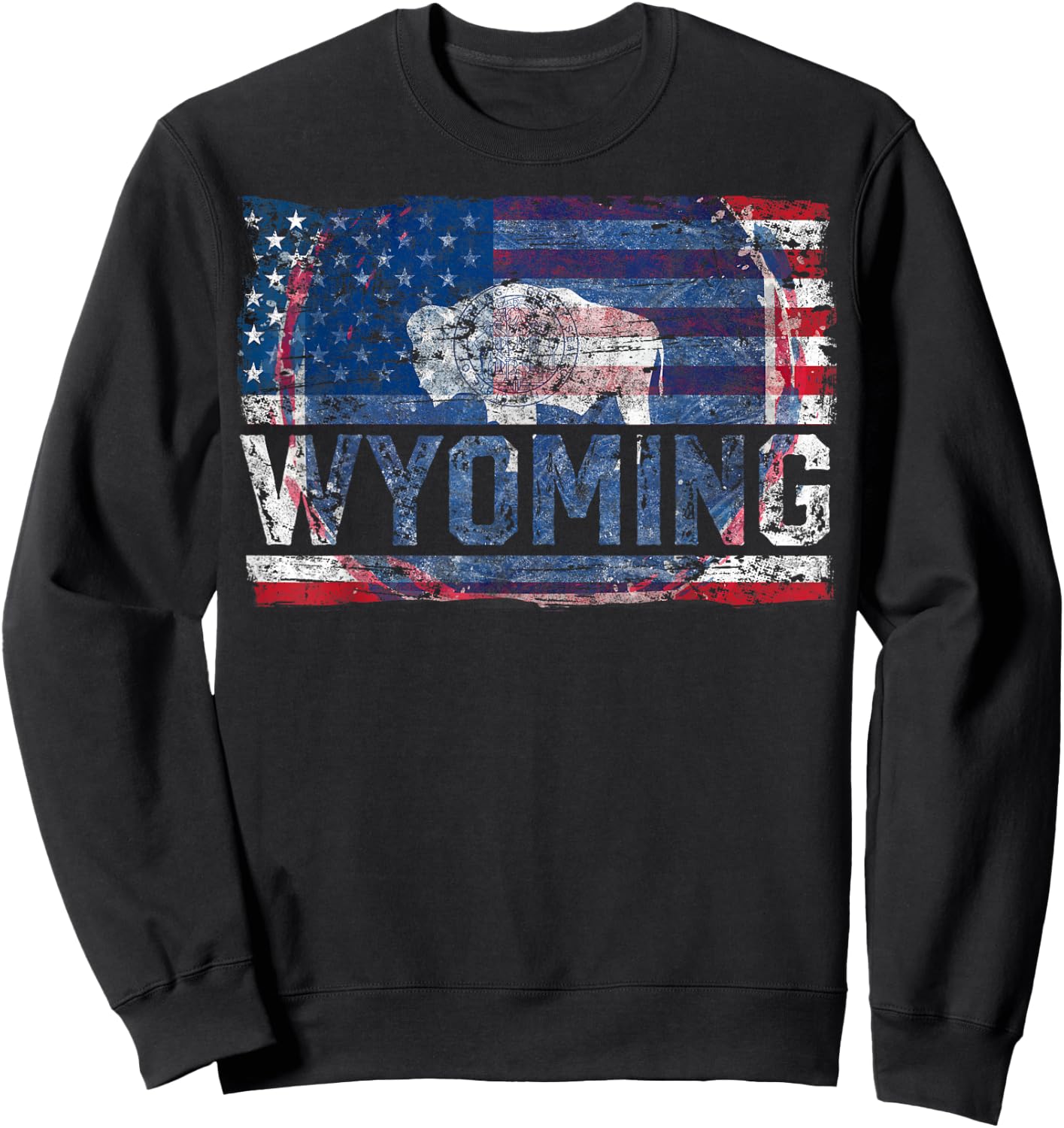 Vintage Wyoming Cowboy State US Flag Buffalo National Parks Sweatshirt - Sweatshirt | Black