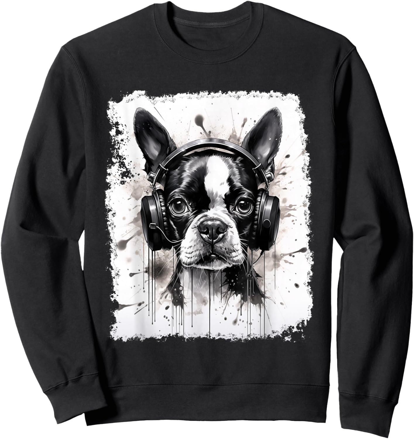 Dog Boston Terrier Music Sweatshirt - Sweatshirt | Black