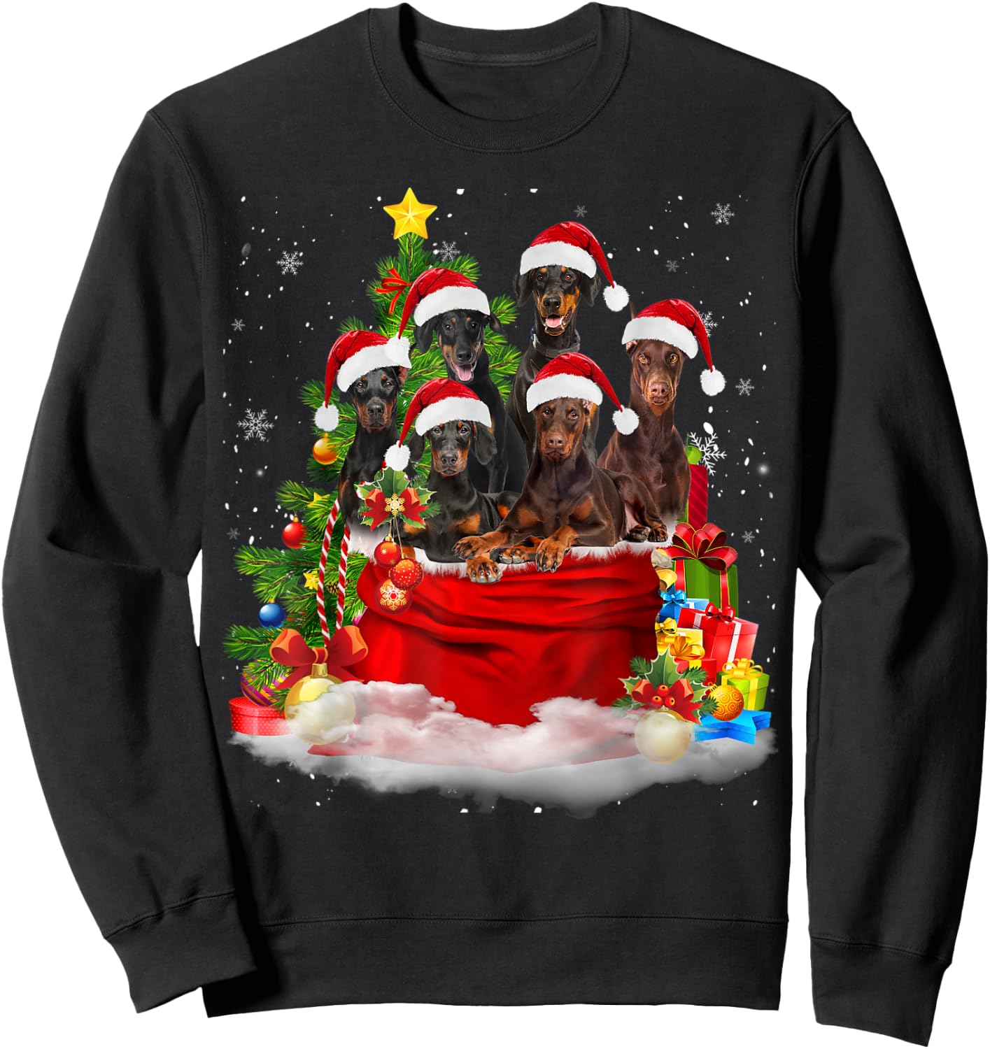 Doberman Pinscher Christmas Santa Claus Bag Christmas Pajama Sweatshirt - Sweatshirt | Black