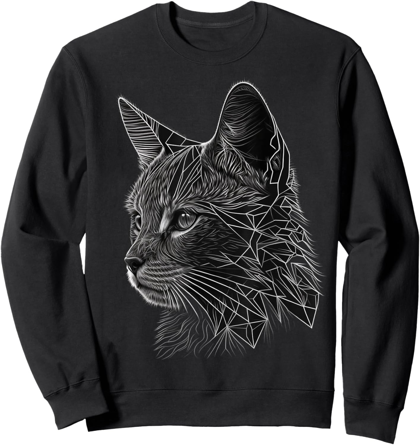 Cat Polygon Animal Geometric Art Cat Sweatshirt - Sweatshirt | Black