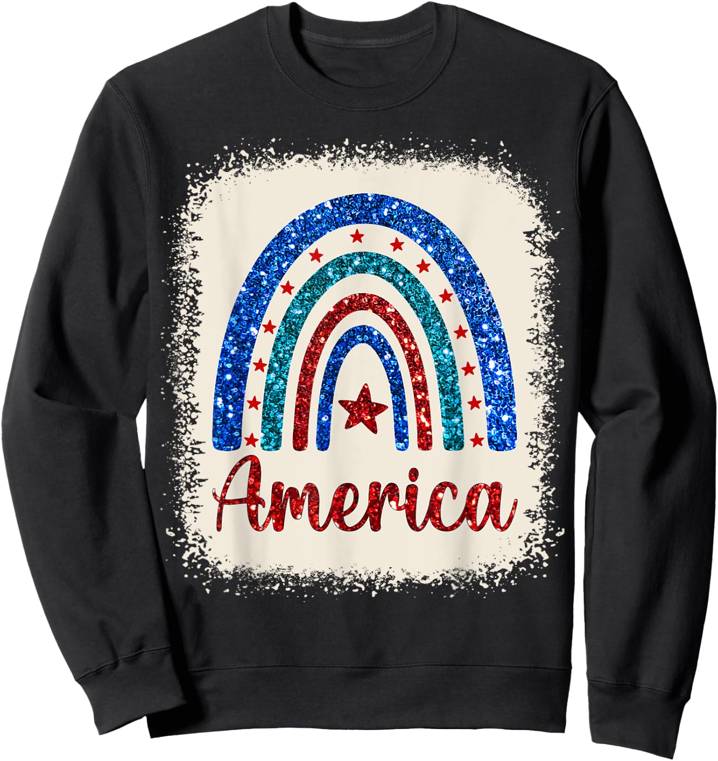 4th of July Patriotic Bleached Rainbow America USA Flag Sweatshirt - Sweatshirt | Black