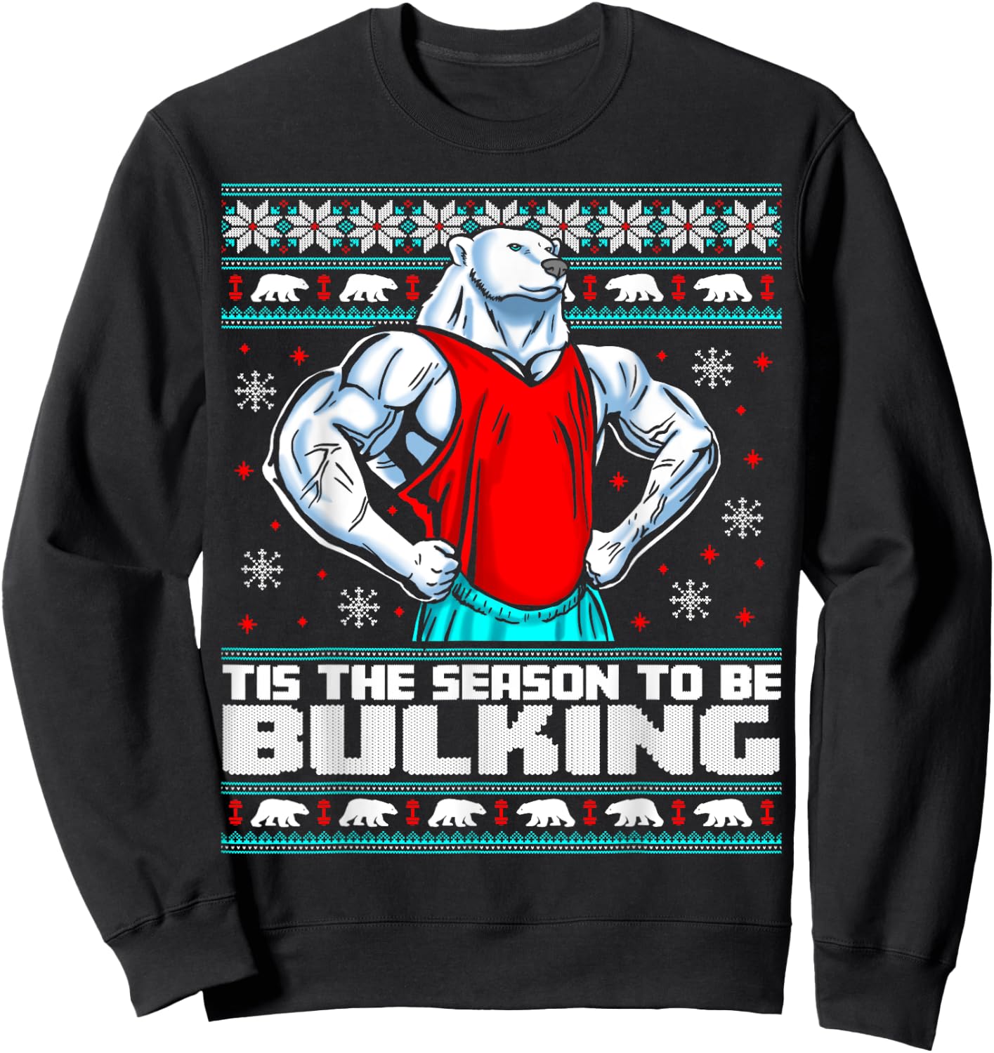 Polar Bear Funny Christmas Workout Shirt Lifting Gym Sweater Sweatshirt - Sweatshirt | Black
